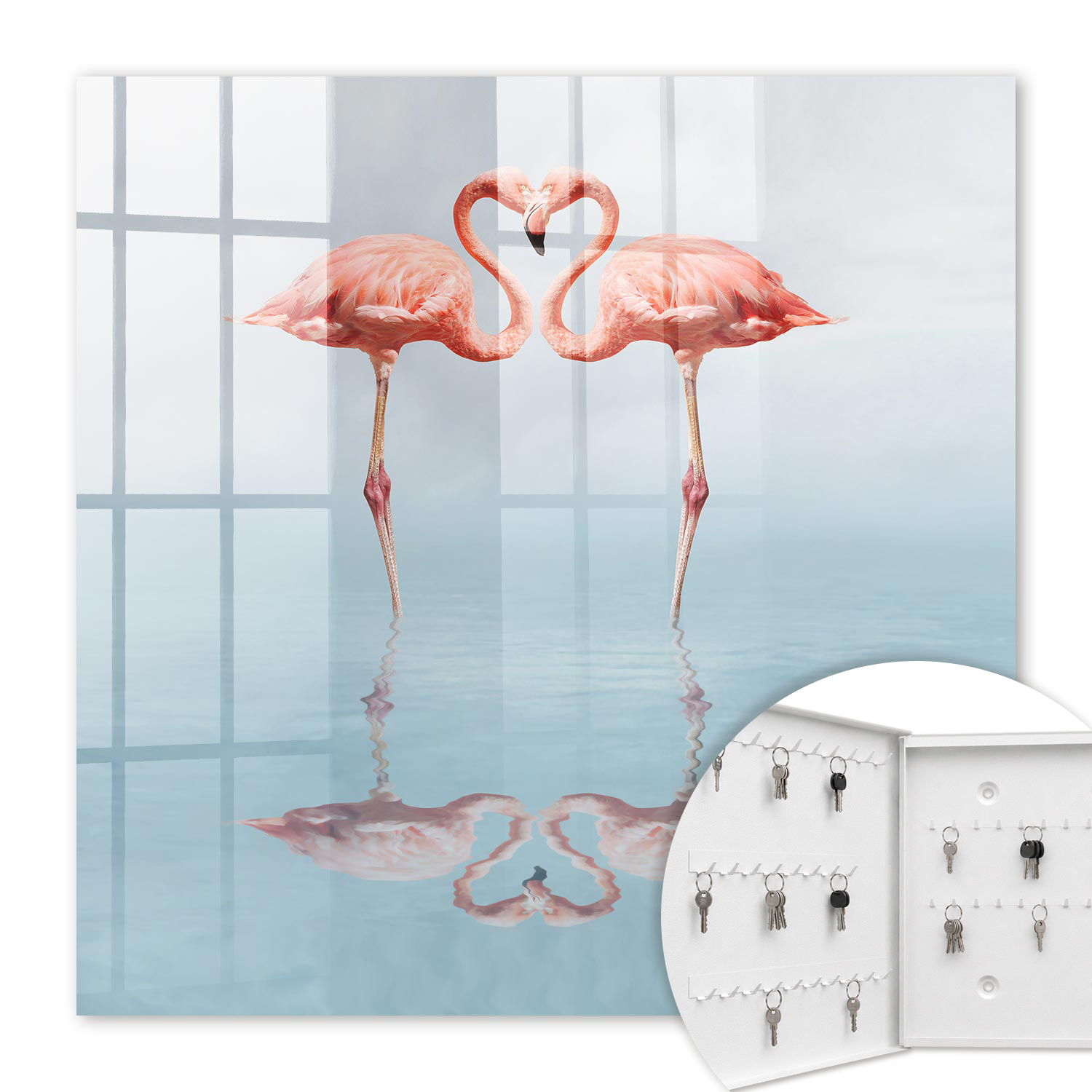Armoire À Clés - (30 Cm X 30 Cm) - Boîte À Clés Murale - Coffret De Rangement Pour Clés - Couleur Blanche - Ouverture Vers La Gauche - Pour Maison Et Bureau - Les Flamants Roses Adorent