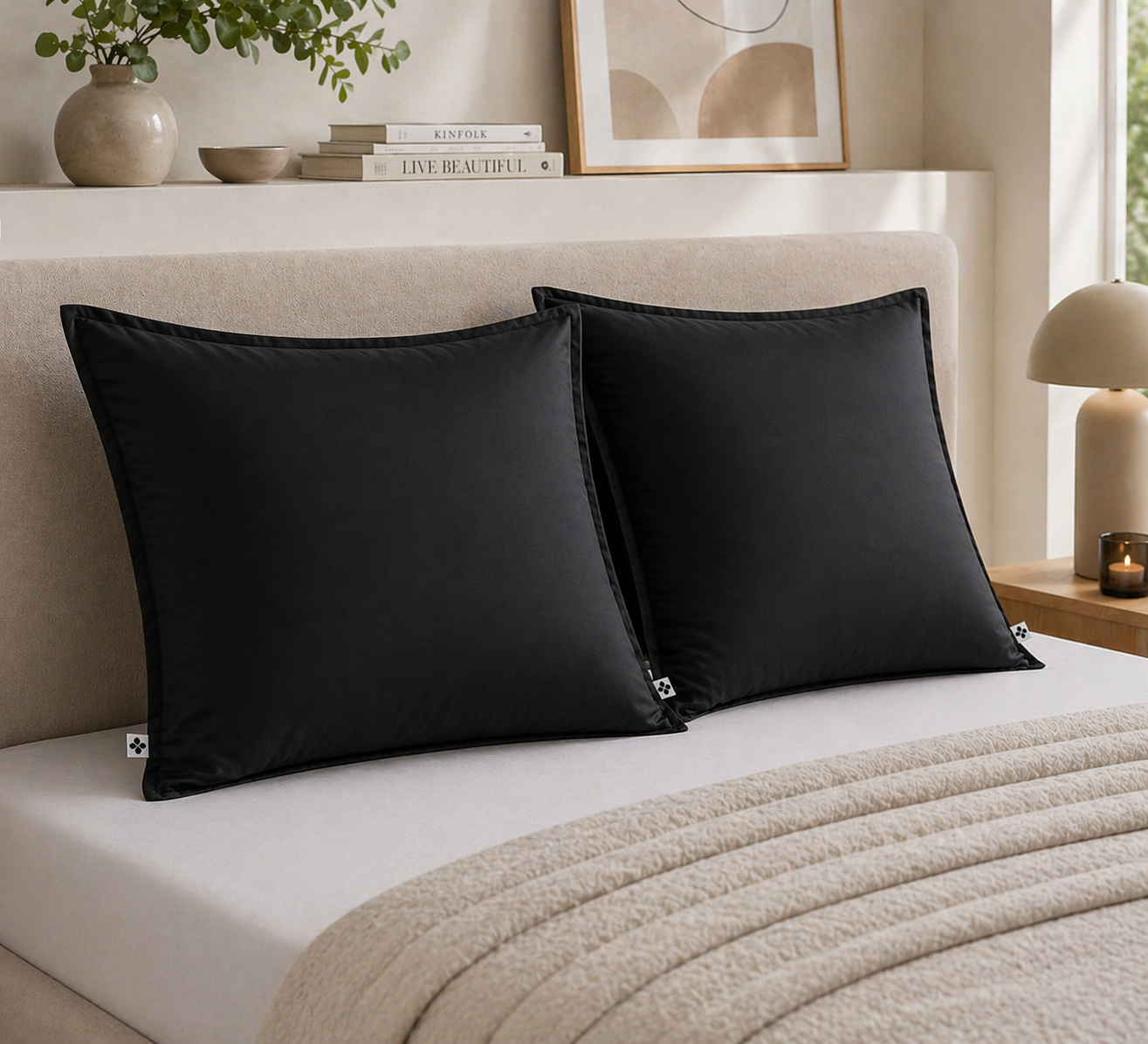 Lot De 2 Taies D'oreiller 63 X 63 Cm - Viscose De Bambou - Truffe - Salomé