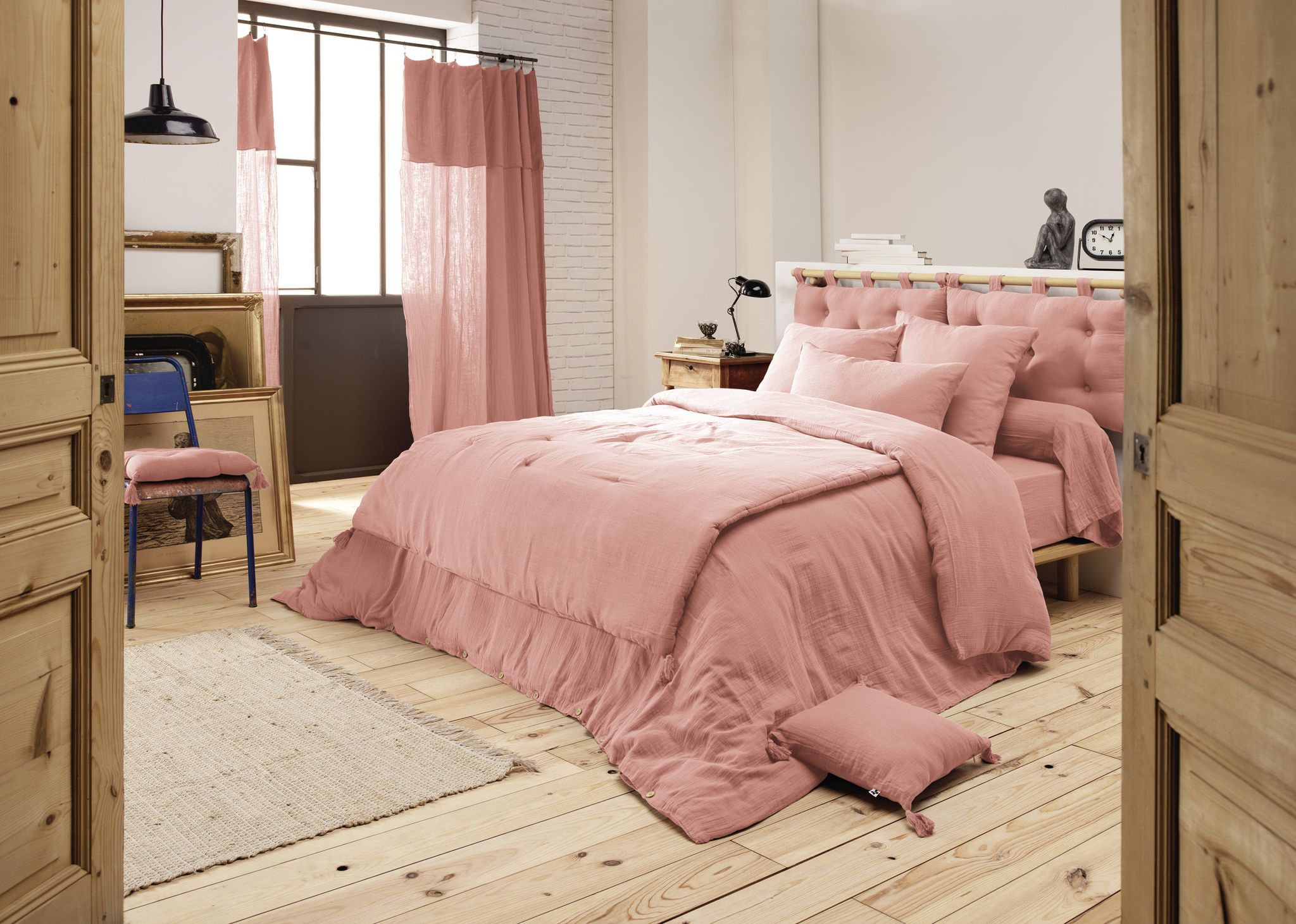 Housse De Couette 280 X 240 Cm King Size - Double Gaze - Mila Rose Pêche