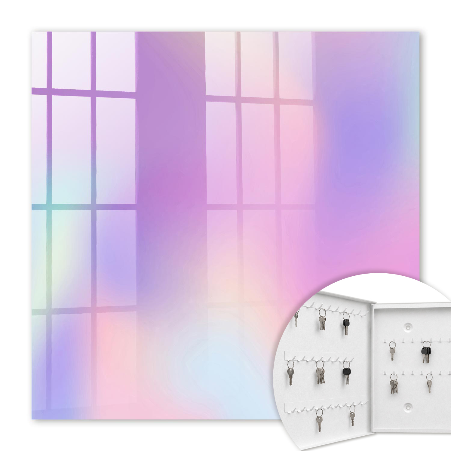 Armoire À Clés - (30 Cm X 30 Cm) - Boîte À Clés Murale - Coffret De Rangement Pour Clés - Couleur Blanche - Ouverture Vers La Gauche - Pour Maison Et Bureau - Vague Pastel