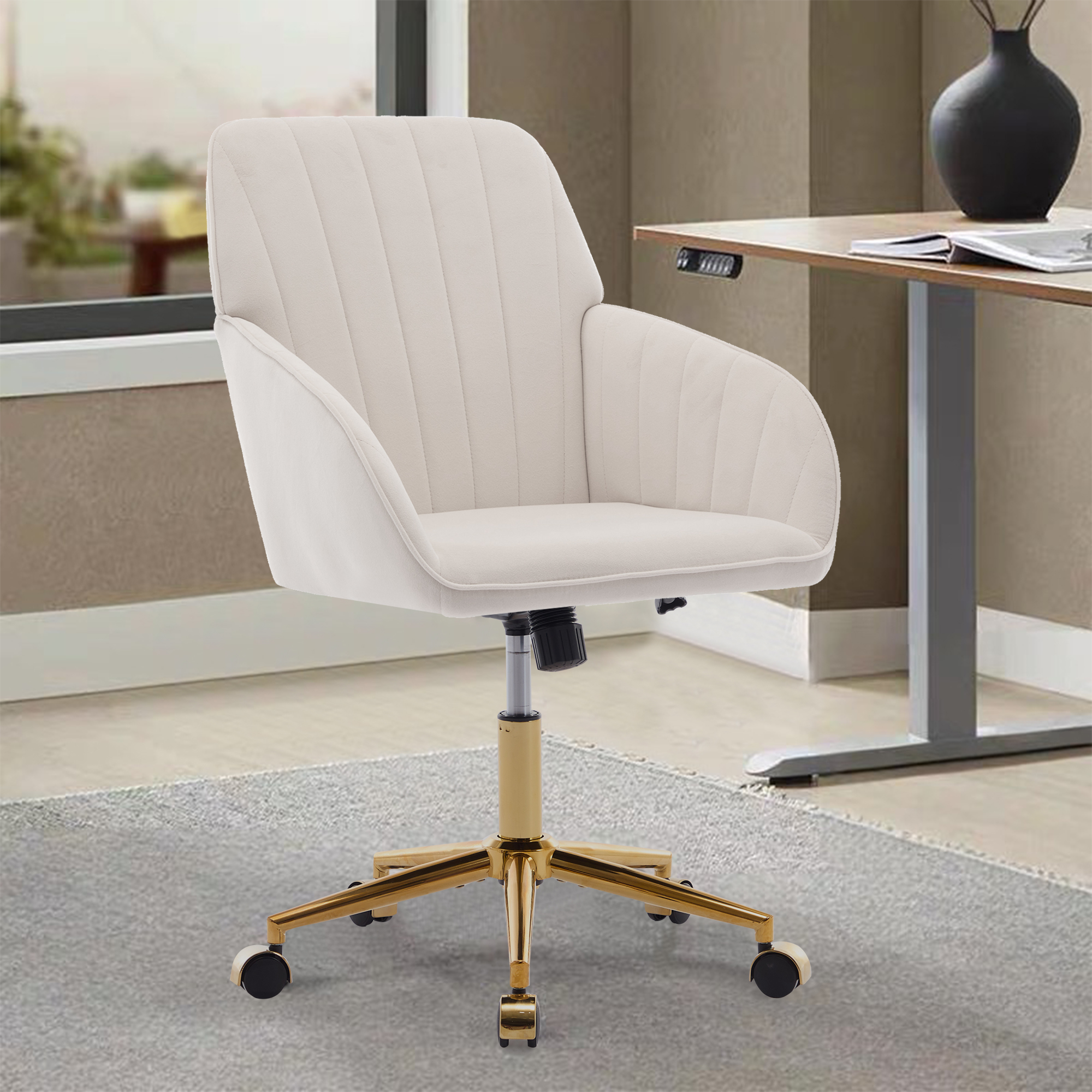 Redom Chaise De Bureau Pivotante En Velours Blanc, Hauteur Réglable De 50 À 59 Cm, Dossier Ergonomique, Roulettes, Assise Rembourrée