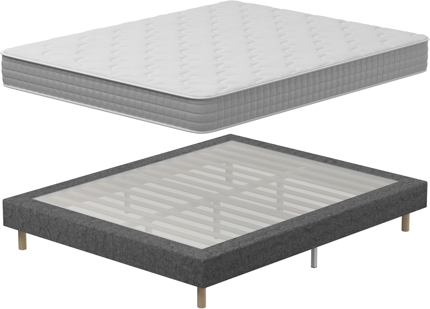 Dewinner Ensemble Matelas Et Sommier Gris 140x190 Cm, Lit 140x190 Avec Sommier Tapissier Et Matelas Ressorts Ensachés 140x190x20,9 Pieds Inclus,matela 2 Personnes (pack Matela+sommier Tapissier Gris)