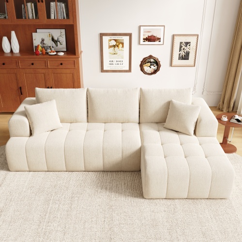 Canapé D'Angle 3 Places, Canapé Modulaire Sans Cadre, Combinable Librement, Design Bas Au Sol, Pour Salon Et Appartement, Sans Montage - Tissu Chenille Beige