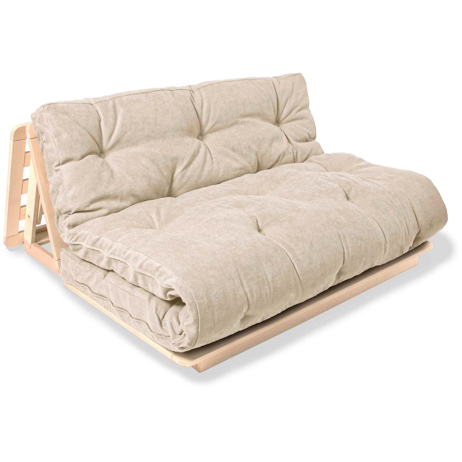 Canapé Lit Convertible Futon Layti - 140 X 200 Cm - Bois Clair Et Beige