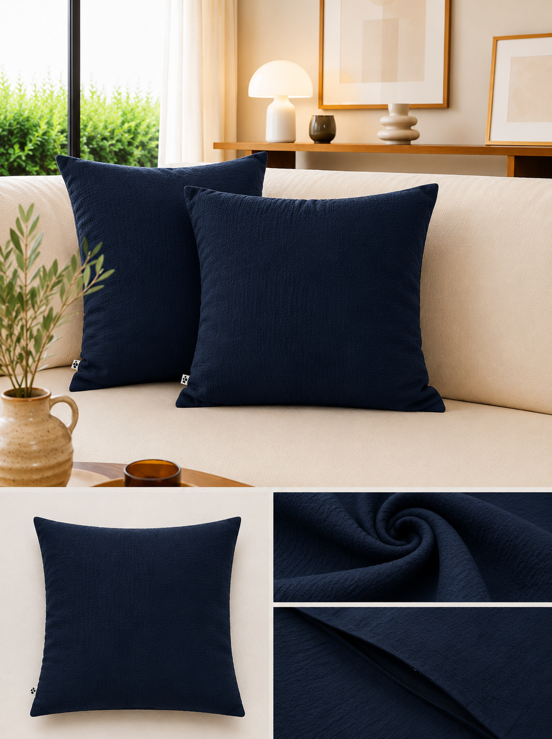 Lot De 2 Taies D'oreiller 60 X 60 Cm - Double Gaze De Coton - Gaïa Marine