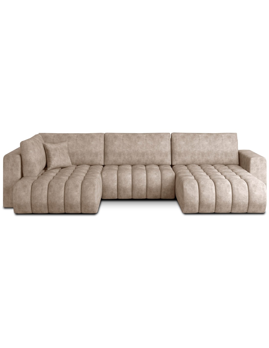 Canapé D'Angle Bonita Convertible 6 Places Beige Effet Marbré - Droit - 350x175cm