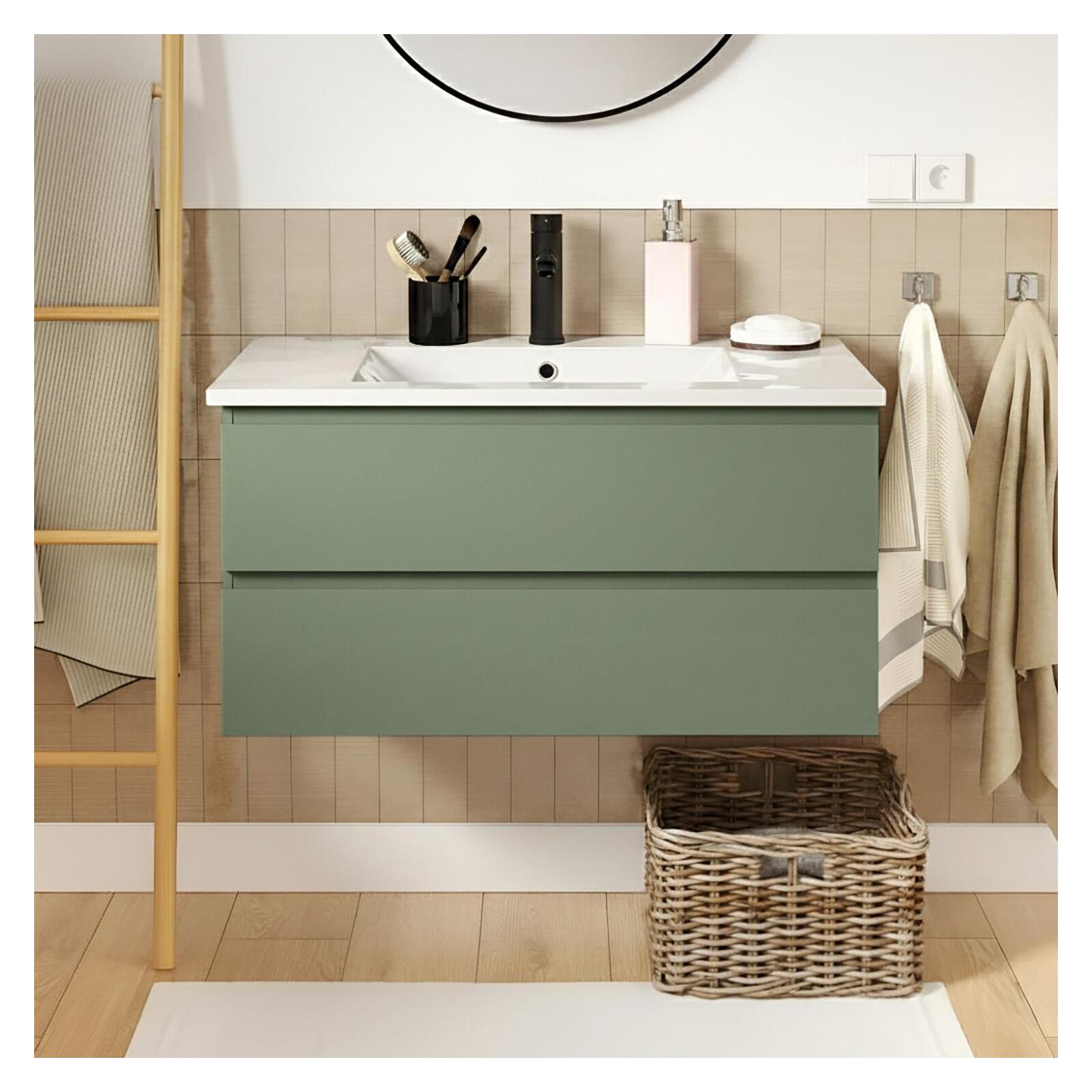 Meuble Simple Vasque 80cm Décor Chêne Sorrento Avec Vasque Et Robinet
