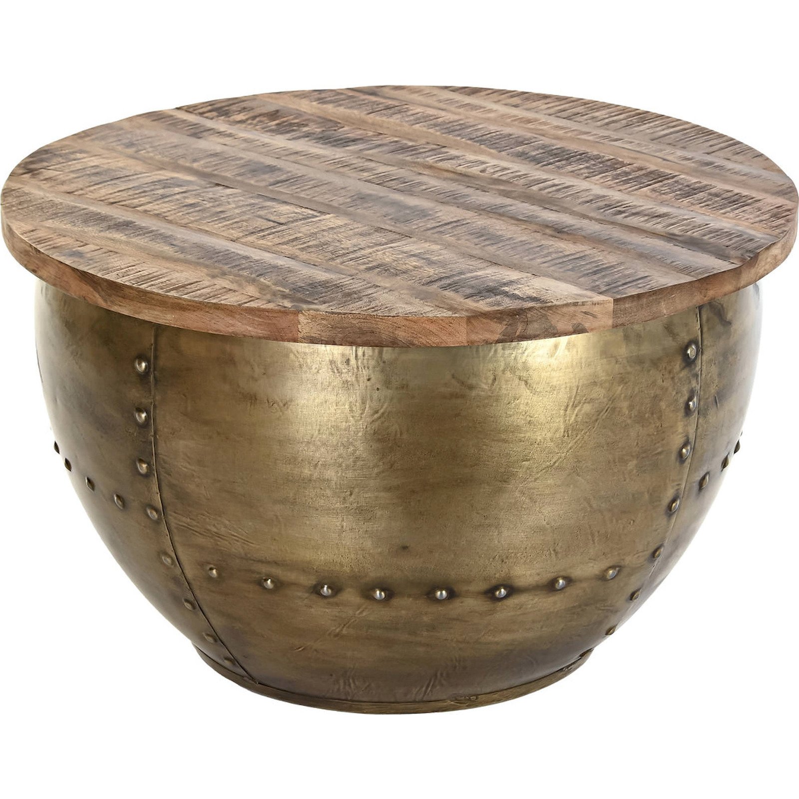 Table Basse Chic En Métal Doré Et Bois Exotique - Doré Brun Chaud Et Raffiné