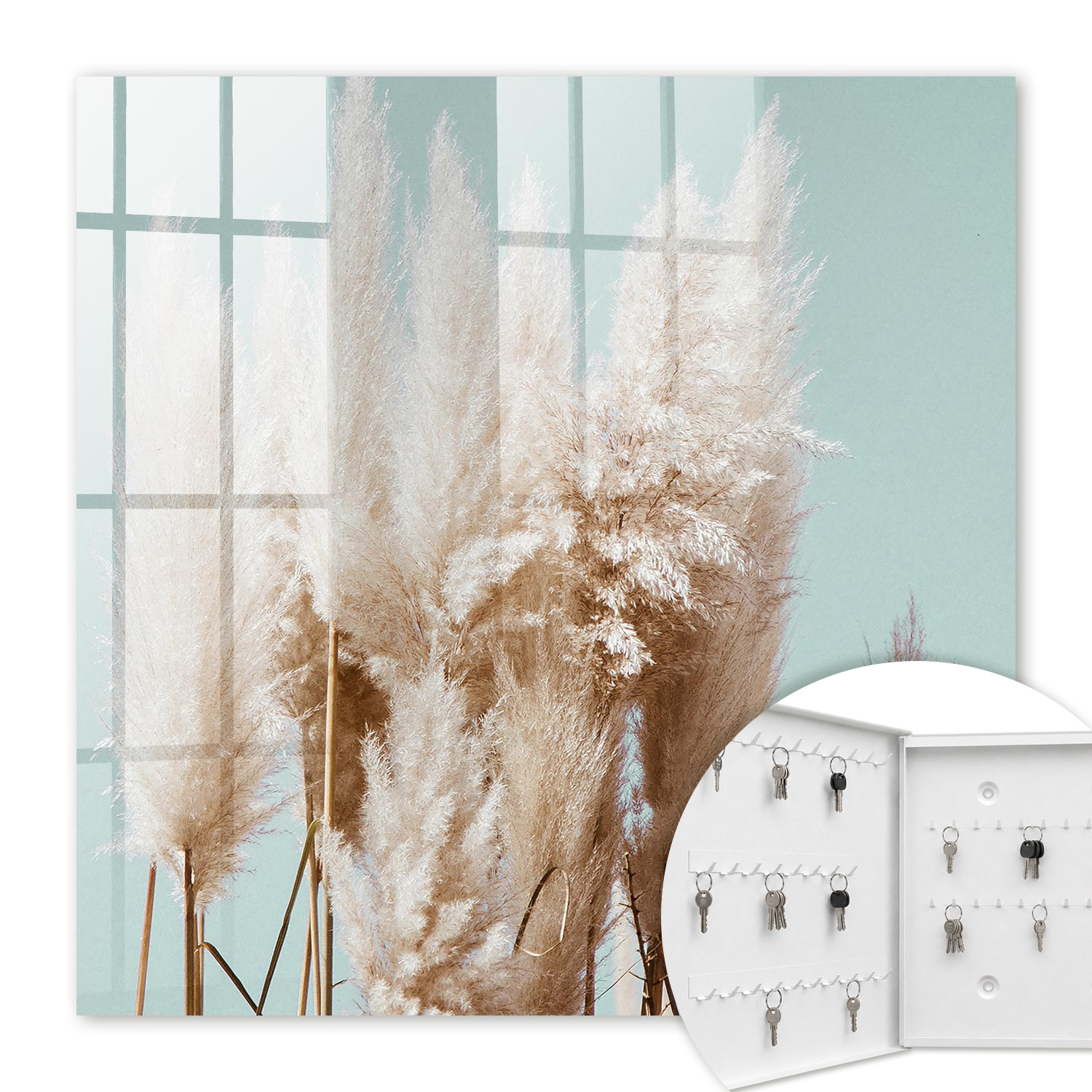 Armoire À Clés - (30 Cm X 30 Cm) - Boîte À Clés Murale - Coffret De Rangement Pour Clés - Couleur Blanche - Ouverture Vers La Gauche - Pour Maison Et Bureau - Charme Naturel