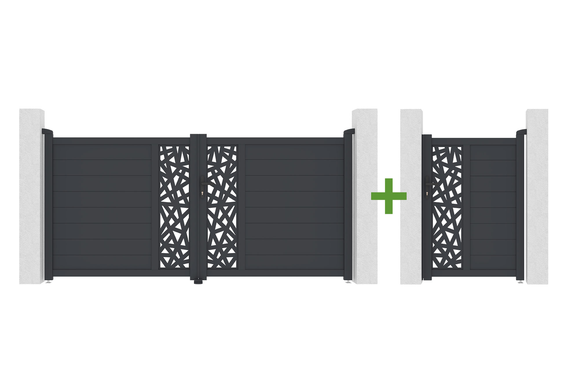 Portail Battant 3m Ruivo H.140cm + Portillon 1m Ruivo H.140cm Aluminium Gris