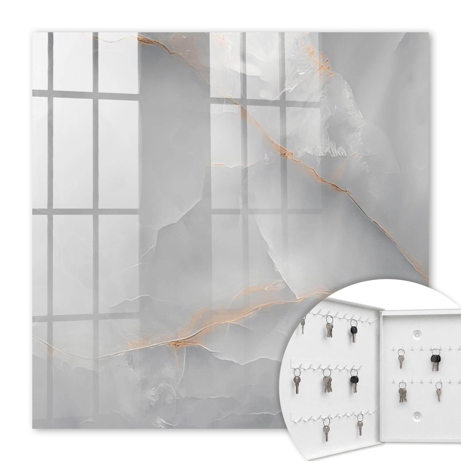 Armoire À Clés - (30 Cm X 30 Cm) - Boîte À Clés Murale - Coffret De Rangement Pour Clés - Couleur Blanche - Ouverture Vers La Gauche - Pour Maison Et Bureau - Élégance Grise