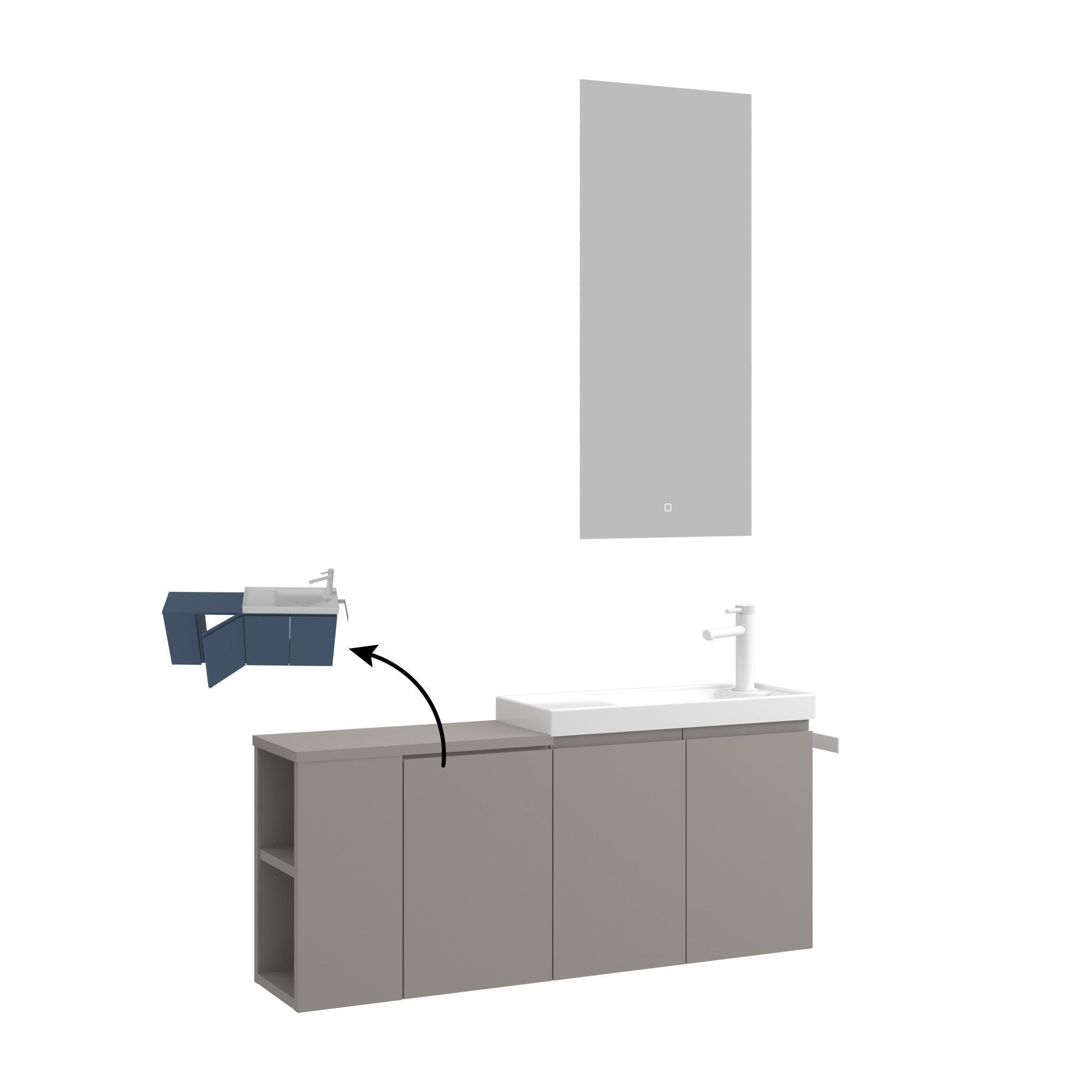 Meuble Avec Simple Vasque Et Miroir "ferla 110" - 110 X 22 X 45 Cm - Matte Mink