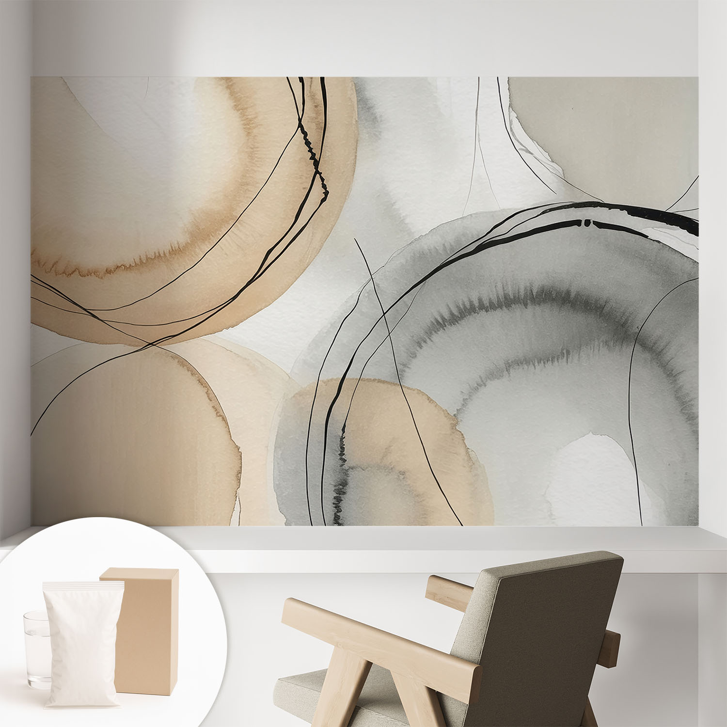 Papier Peint Intissé Mural Classique Avec Imprimé Motifs Décoratifs Design Élégant Non‑tissé Harmonie Géométrique 104x70 Cm