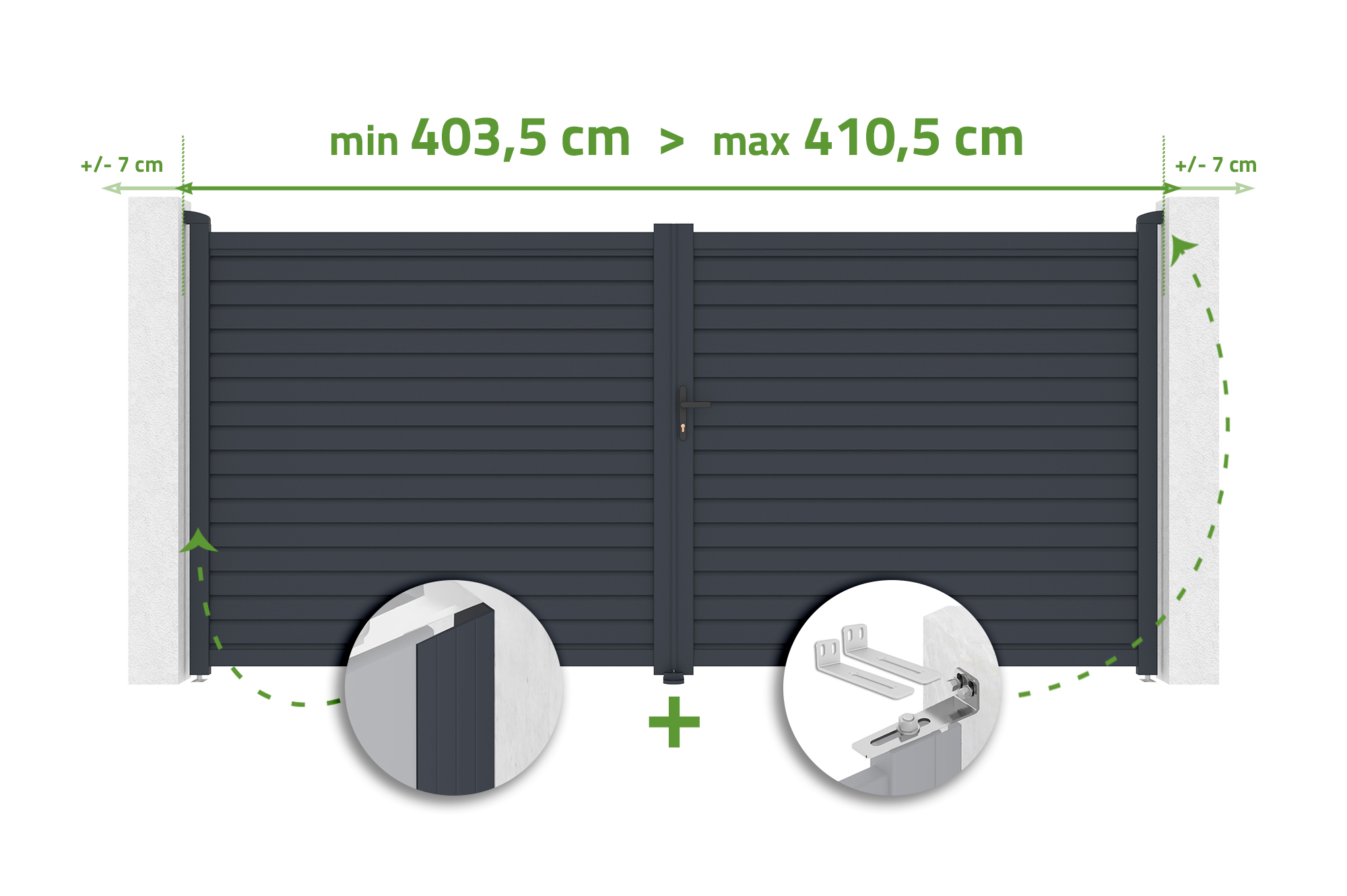 Portail Battant Ajustable En Largeur 4m Calancia H.180cm Lames Persiennes Aluminium Gris