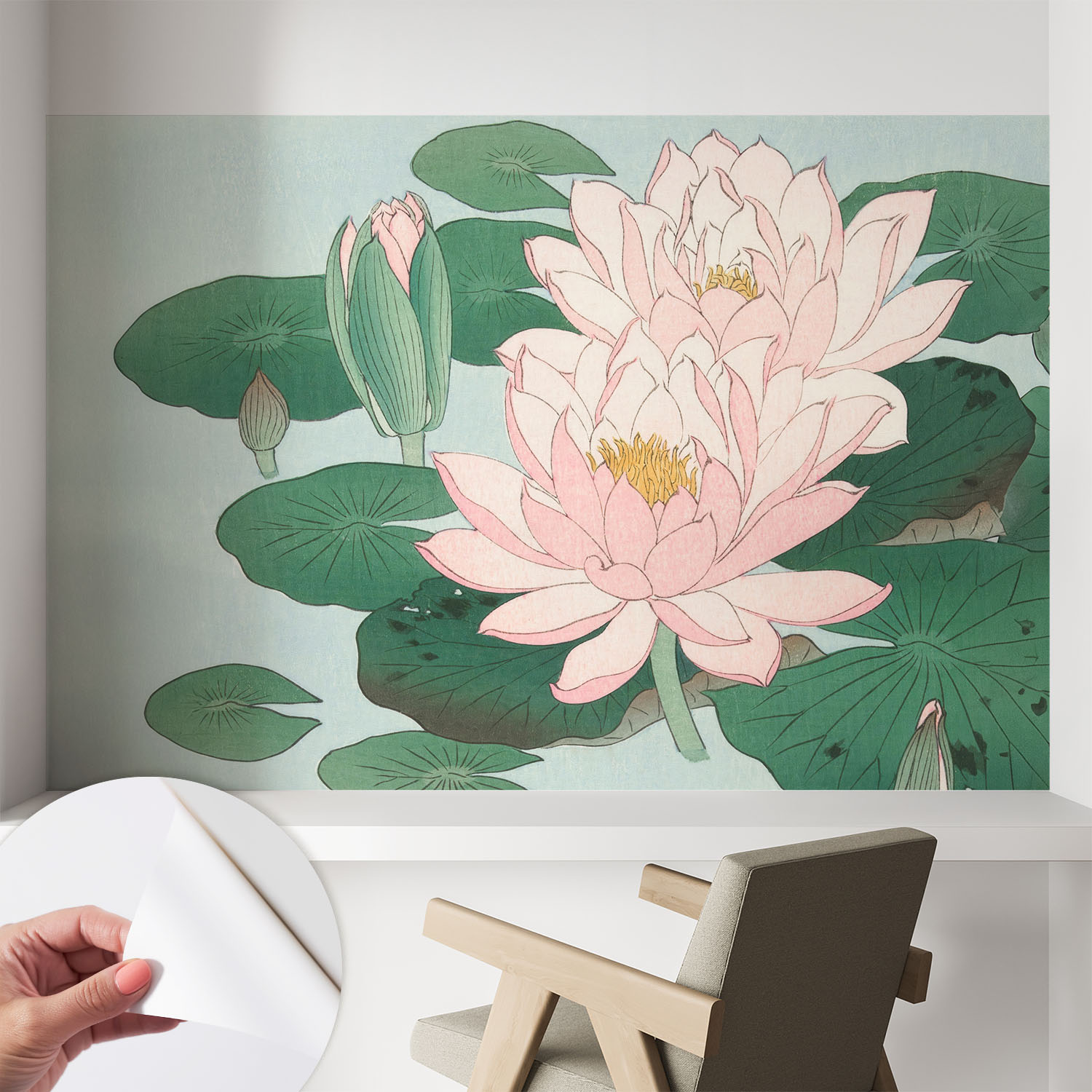 Papier Peint Autocollant Avec Imprimé Pour Intérieur Moderne Application Facile A Motif Lotus Aquatique 104x70 Cm