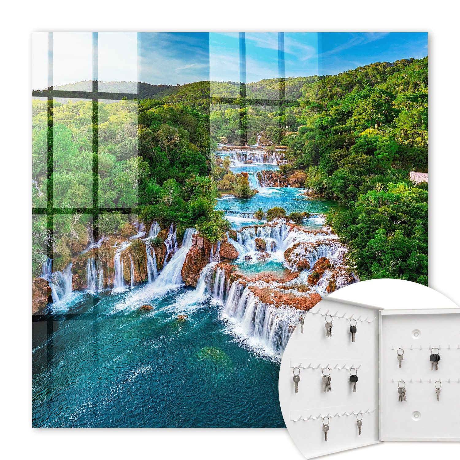 Armoire À Clés - (30 Cm X 30 Cm) - Boîte À Clés Murale - Coffret De Rangement Pour Clés - Couleur Blanche - Ouverture Vers La Gauche - Pour Maison Et Bureau - Les Chutes D'Eau De La Nature