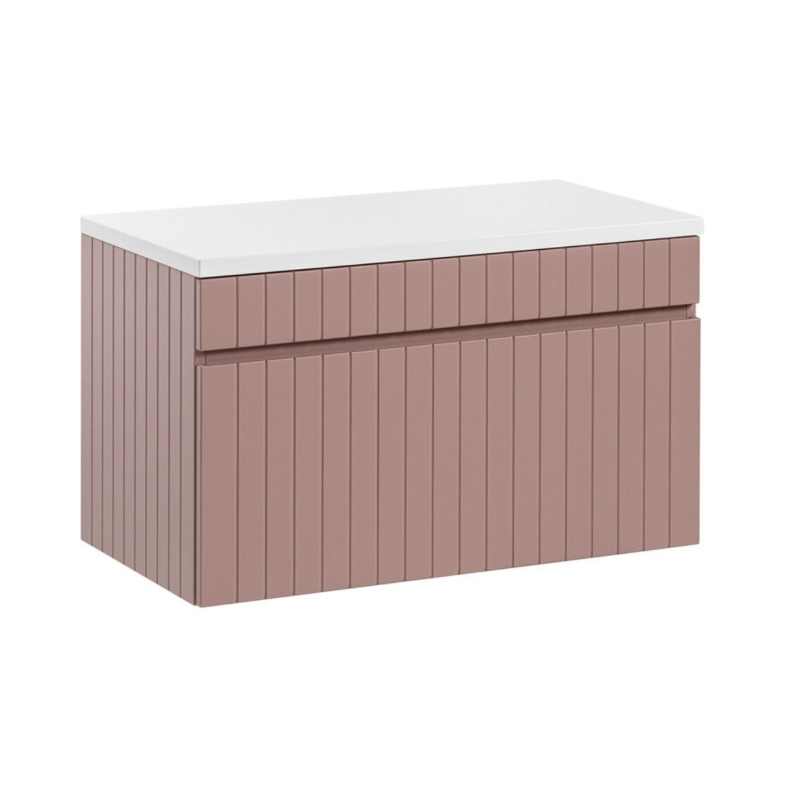 Ensemble De Salle De Bain Icon: Meuble Sous Vasque 80cm Rose Poudré + Plan Pour Vasque Blanc
