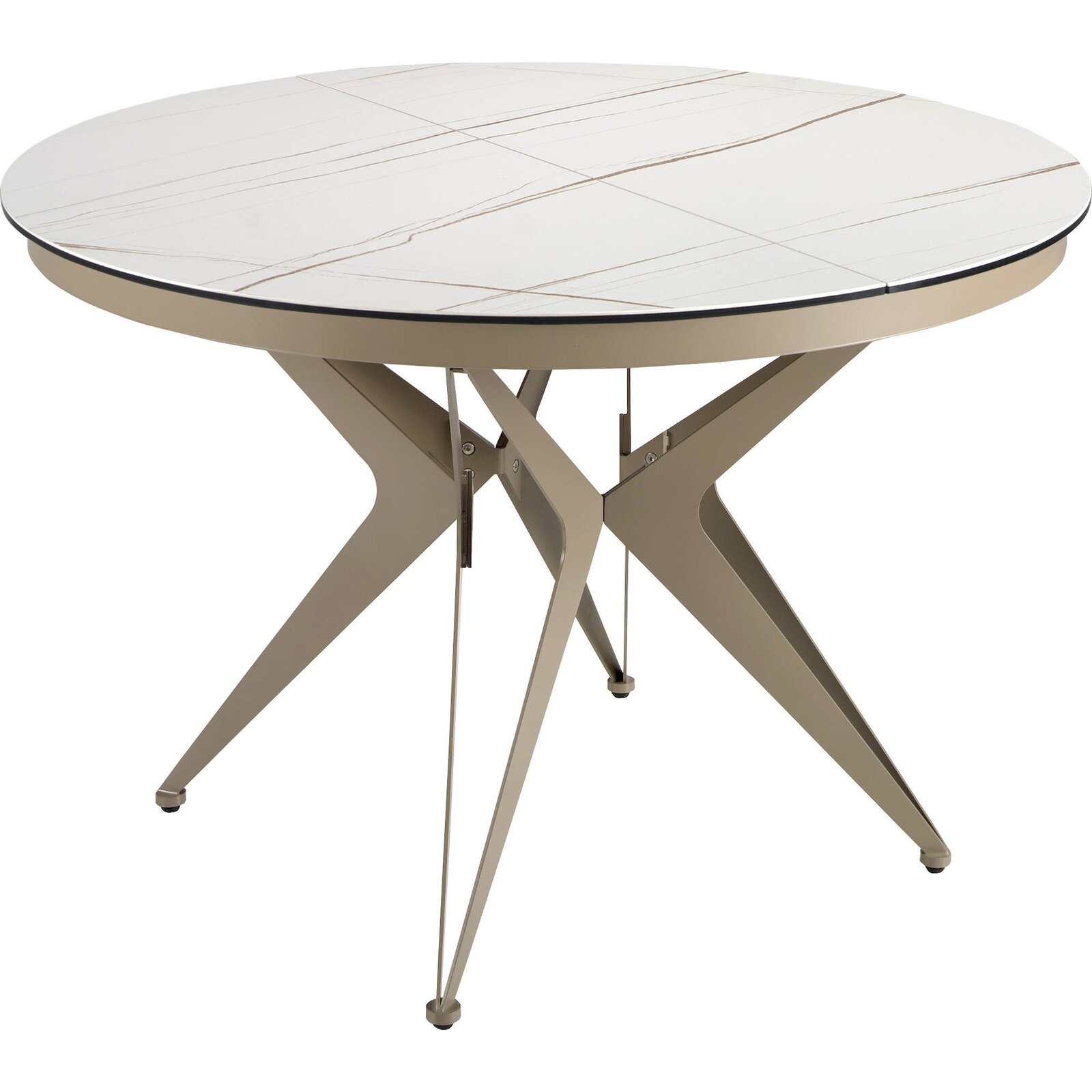 Table Repas Extensible Ronde Angel Cerda Design Marbré Blanc Et Or - Marbre Blanc Veiné De Brun Finition Mate