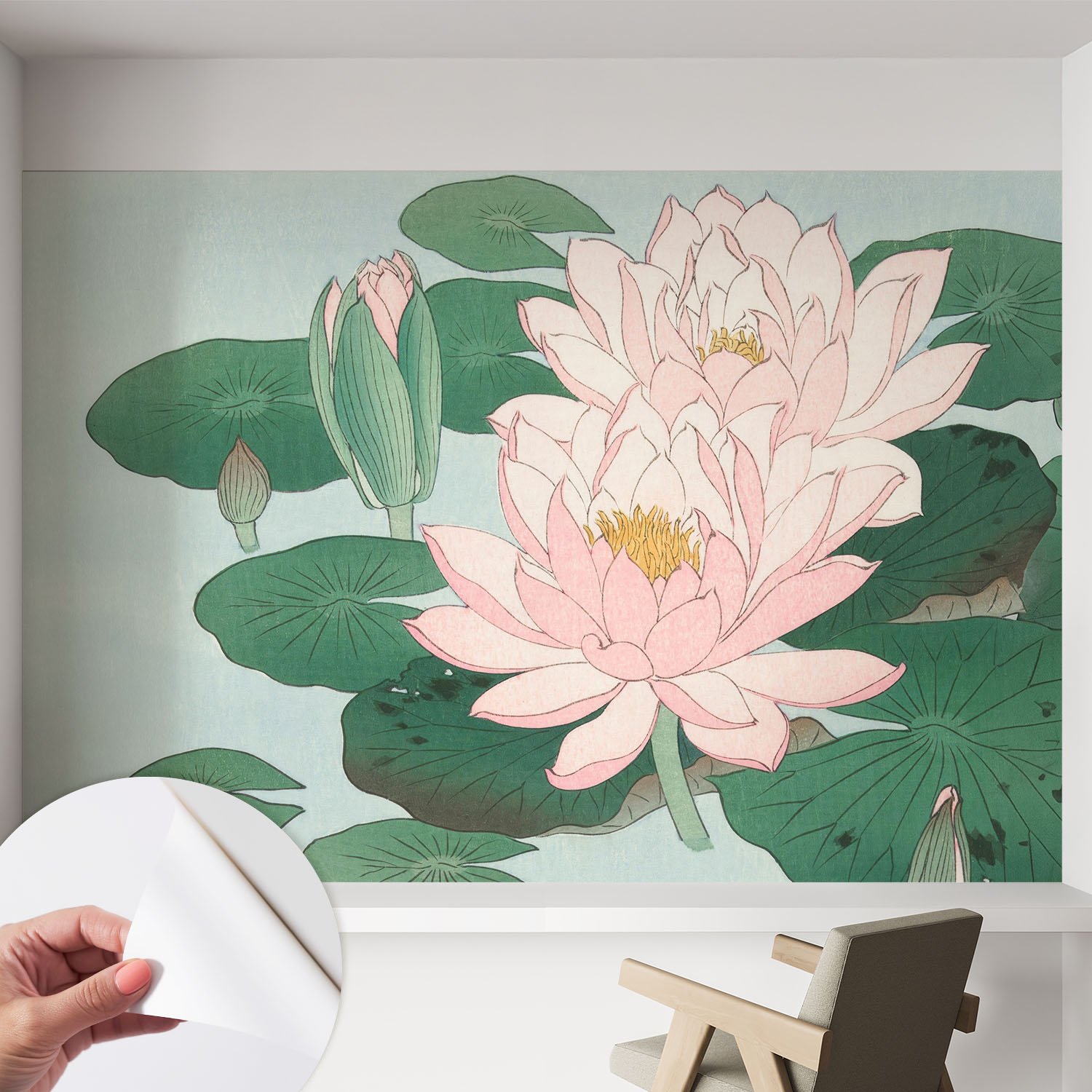 Papier Peint Adhésif Autocollant Pour Salon Chambre À Coucher Tendance Et Originale Lotus Aquatique 152x104 Cm