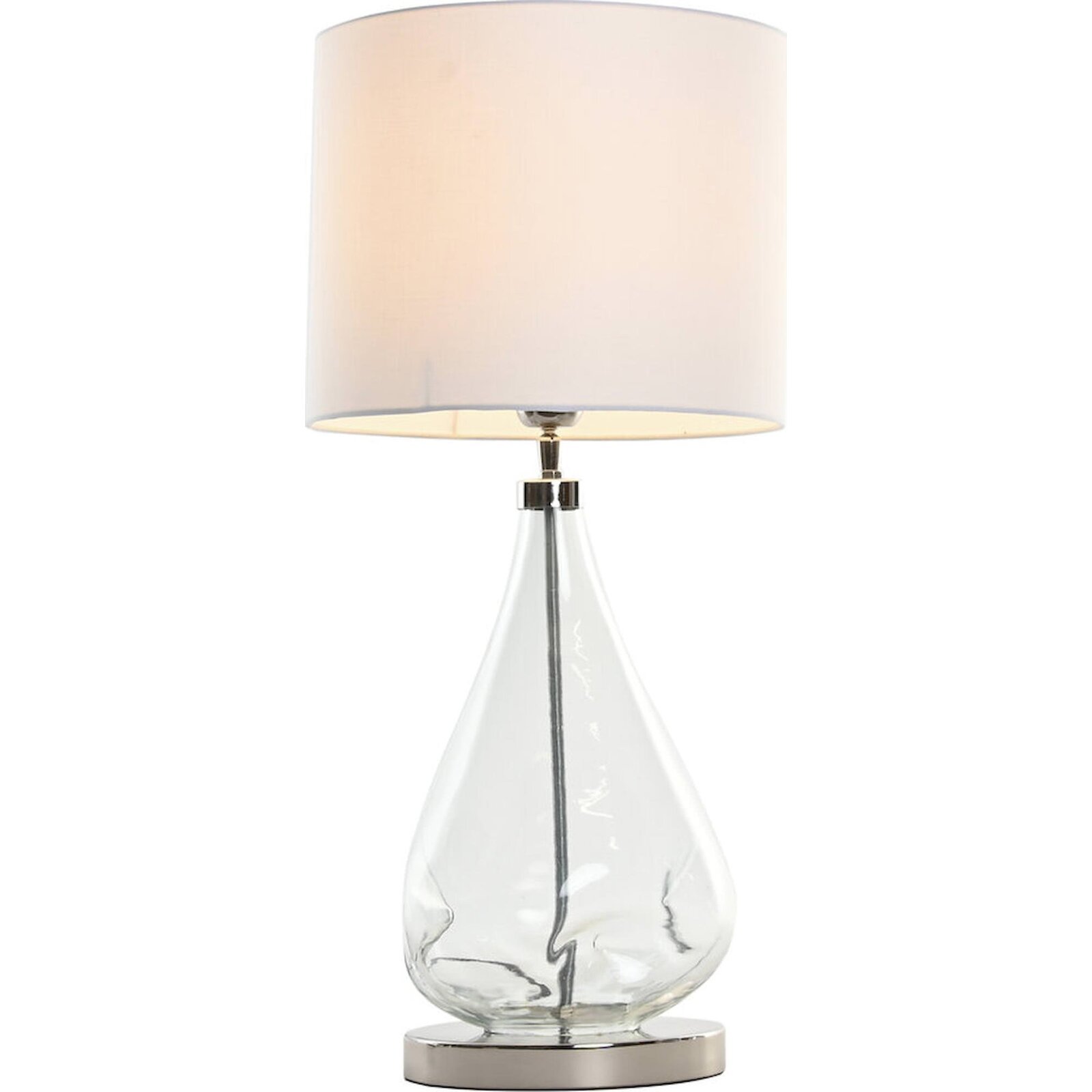 Lampe De Table En Verre Et Coton Style Organique - Transparent Avec Abat-jour Blanc