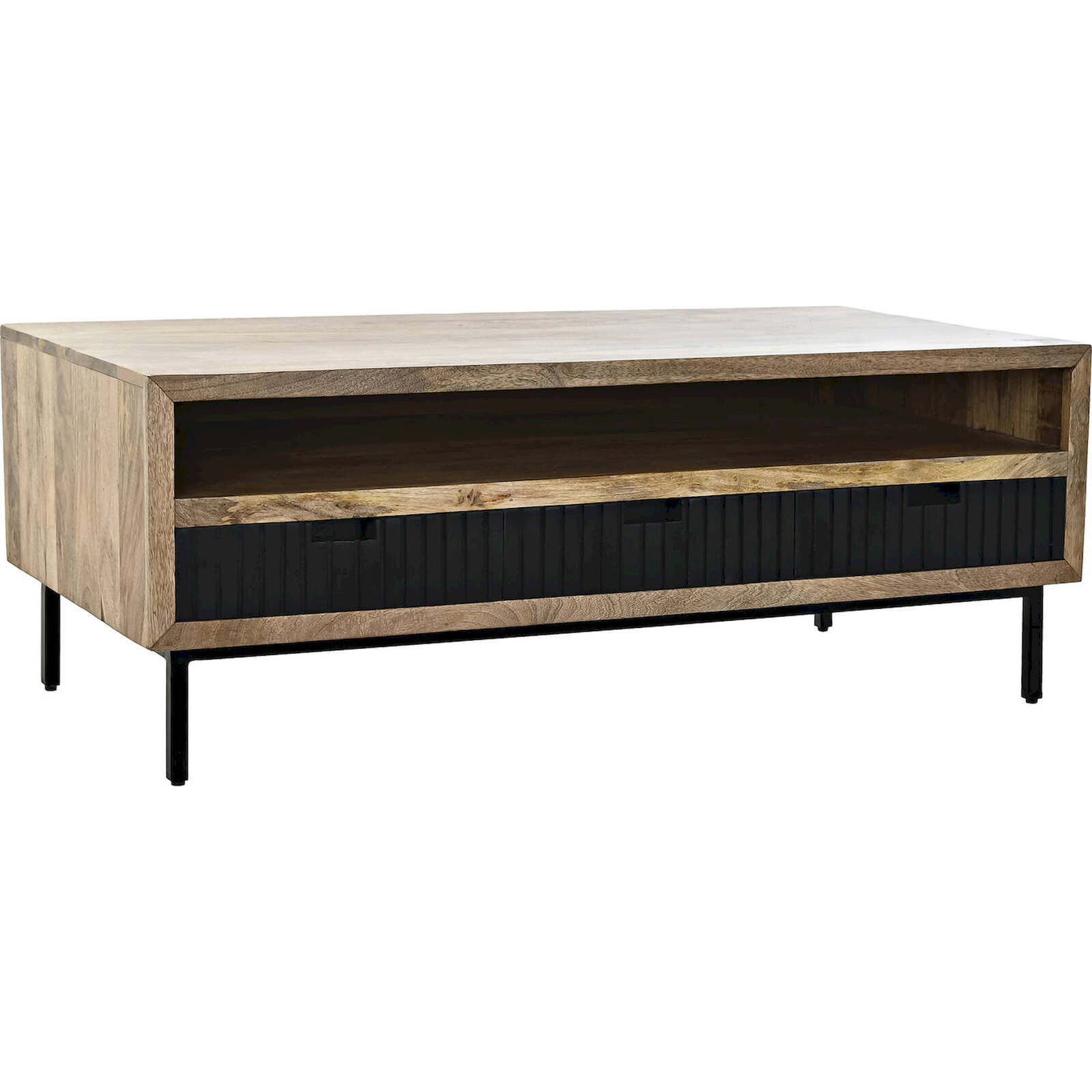 Table Basse En Manguier Et Métal Style Élégant Et Robuste - Marron Clair Avec Nuances Métalliques Noires