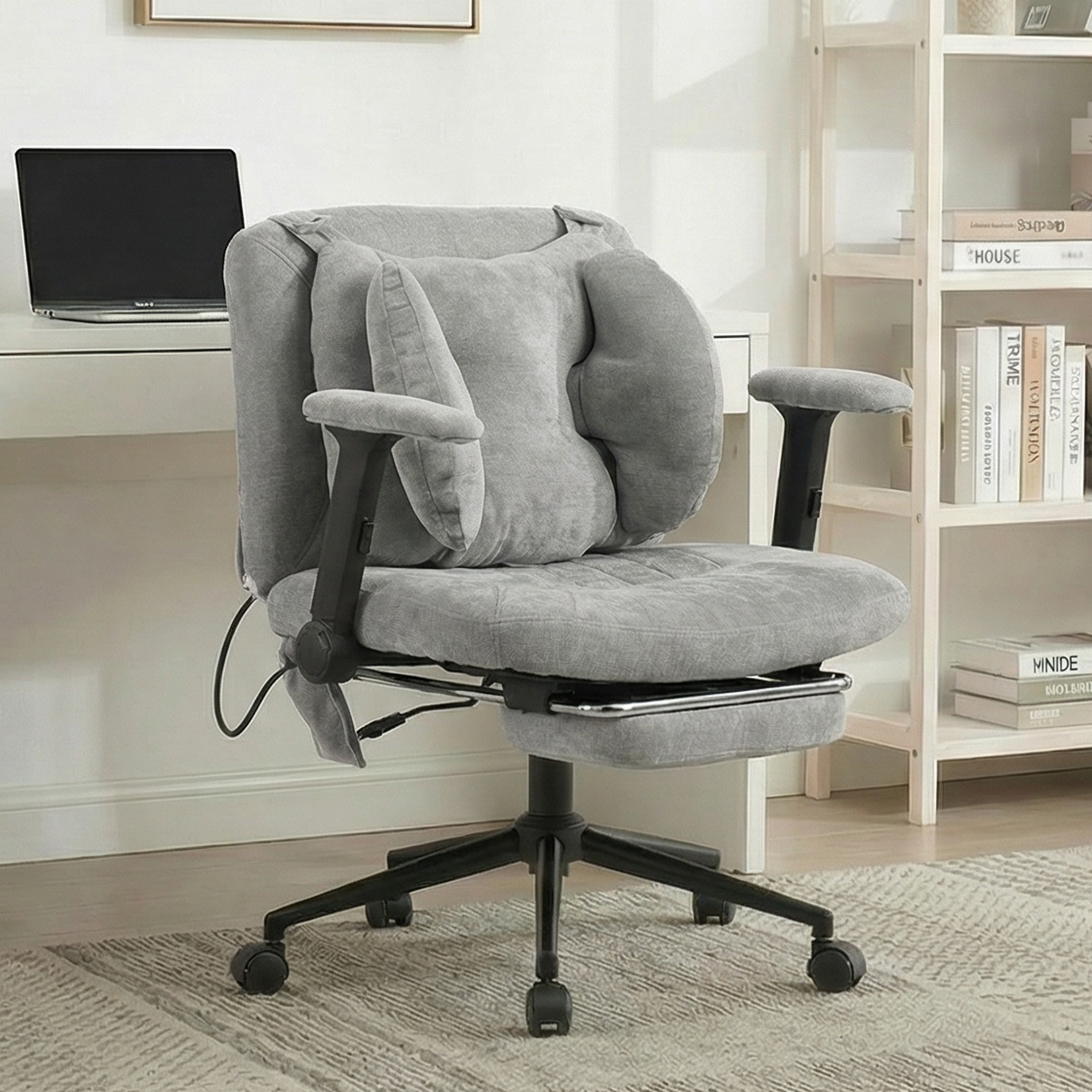 Chaise De Bureau Pivotante Réglable Avec Repose-pieds, Tissu Gris, 150 Kg, Redom