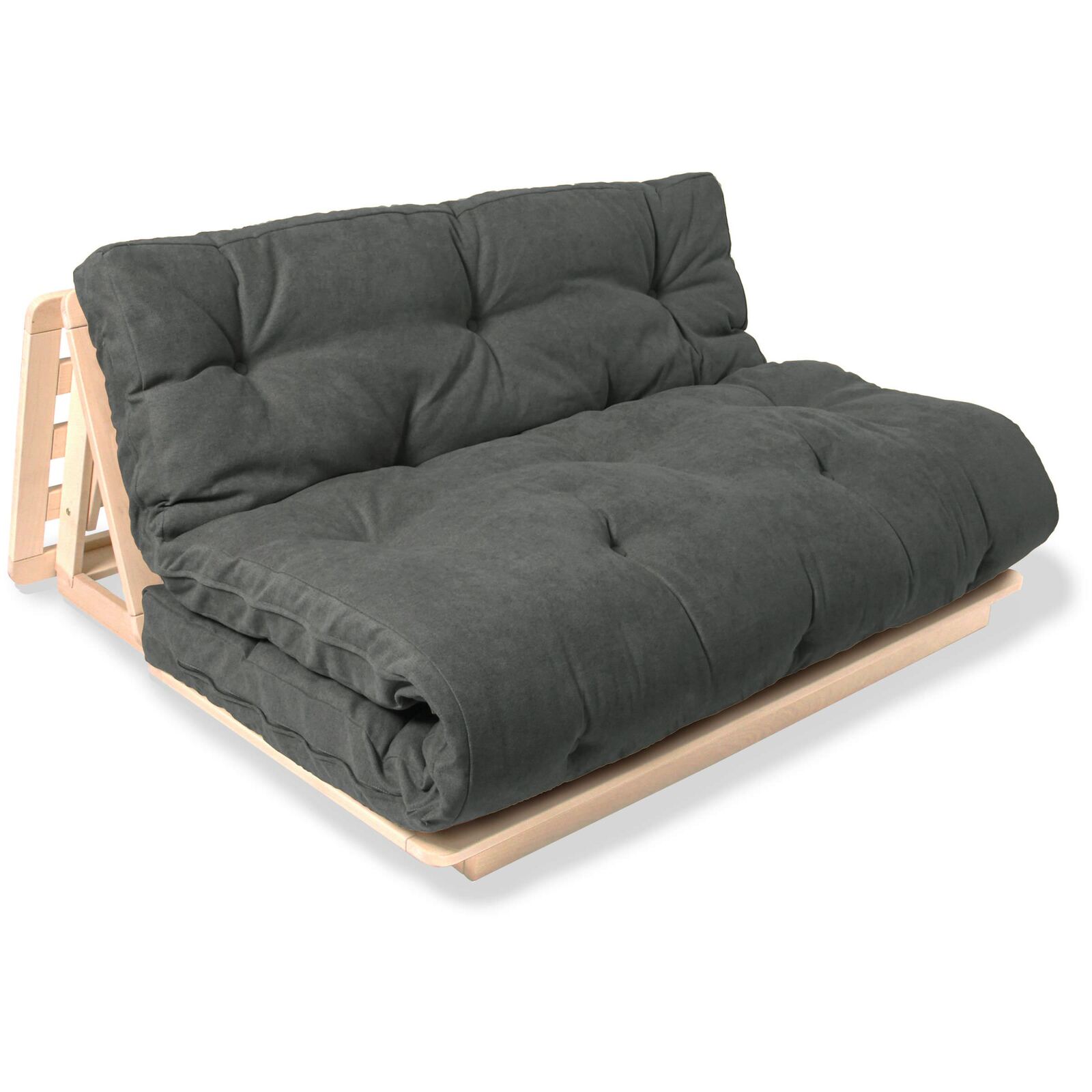 Canapé Lit Convertible Futon Layti - 140 X 200 Cm - Bois Clair Et Beige