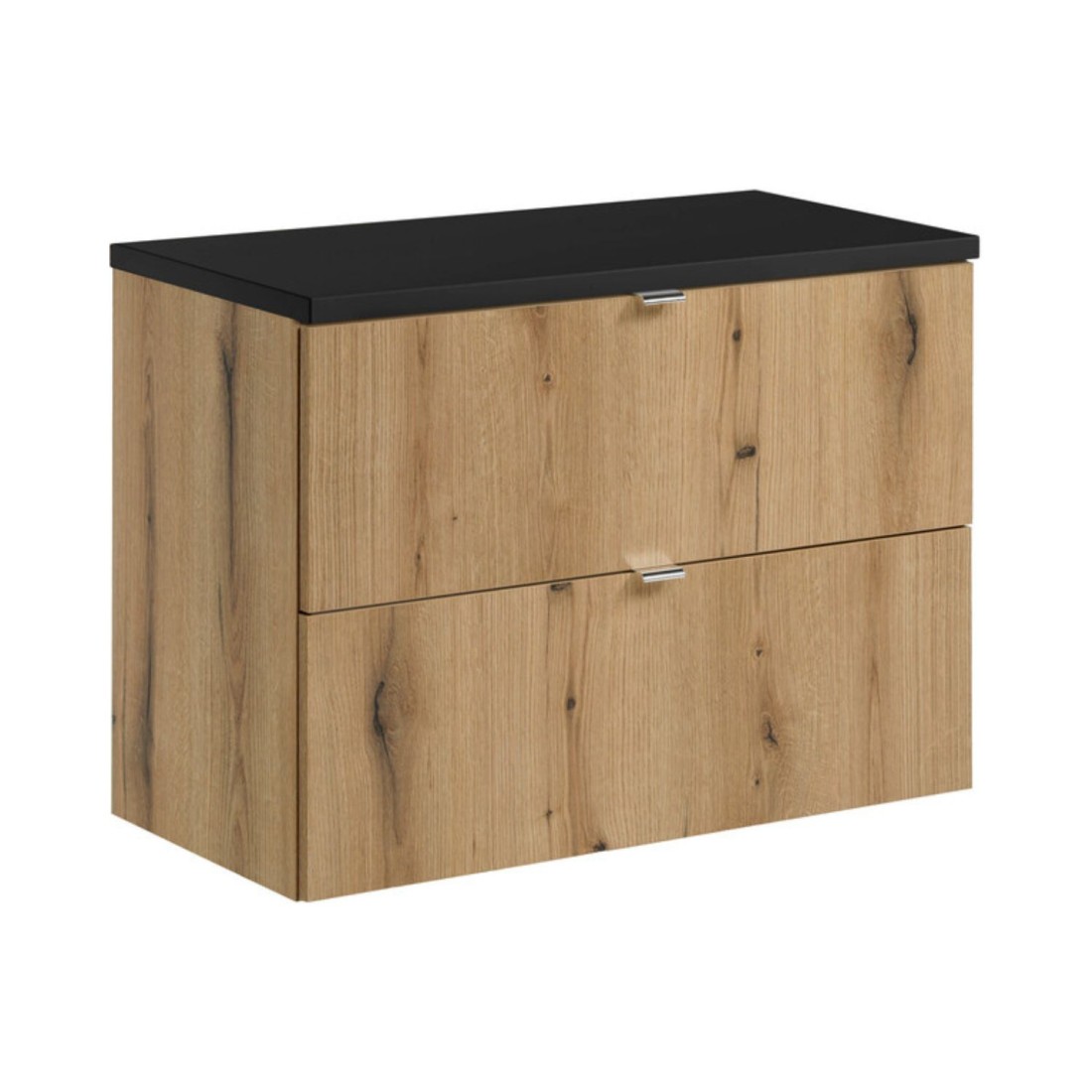 Ensemble De Salle De Bain Suspendu Vano Aspect Chêne Et Noir 80cm: Meubles Sous Vasque À Tiroirs + Plan Pour Vasque