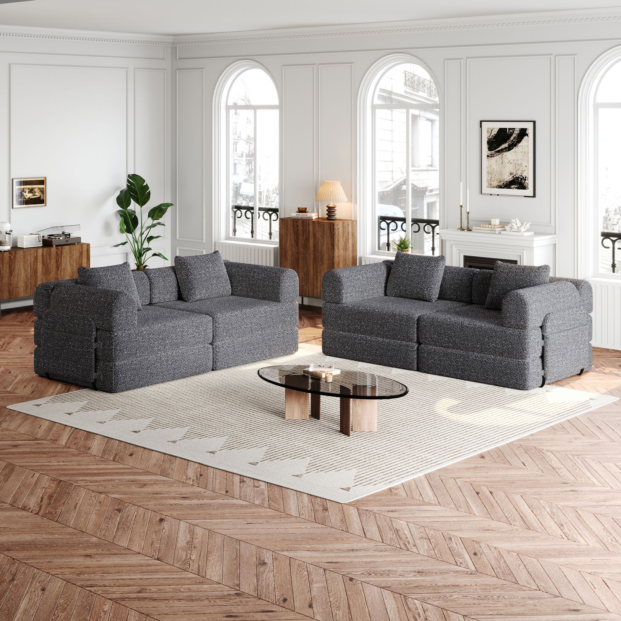Redom Canapé Modulaire 4 Places 2 En 1, Rangement D'Accoudoir, Configurations Modulables, Chenille Grise