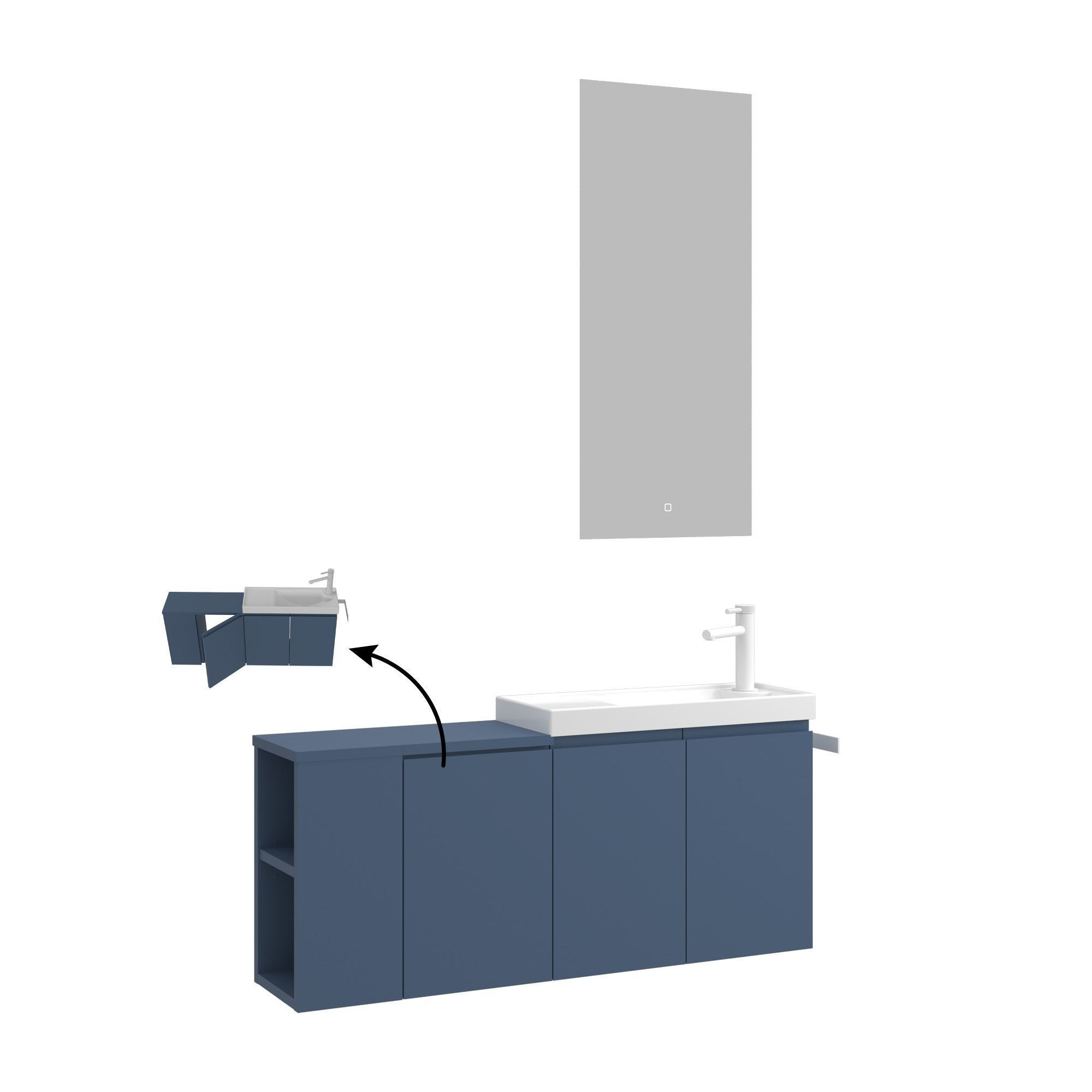 Meuble Avec Simple Vasque Et Miroir "ferla 110" - 40 X 22 X 45 Cm - Matte Blue
