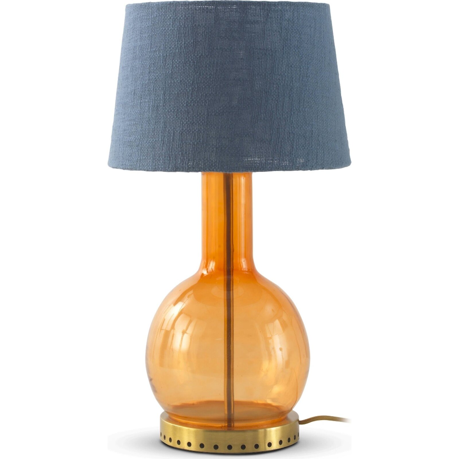 Lampe De Table En Verre Orange Avec Abat Jour Coton Bleu - Orange Verre Et Bleu Coton