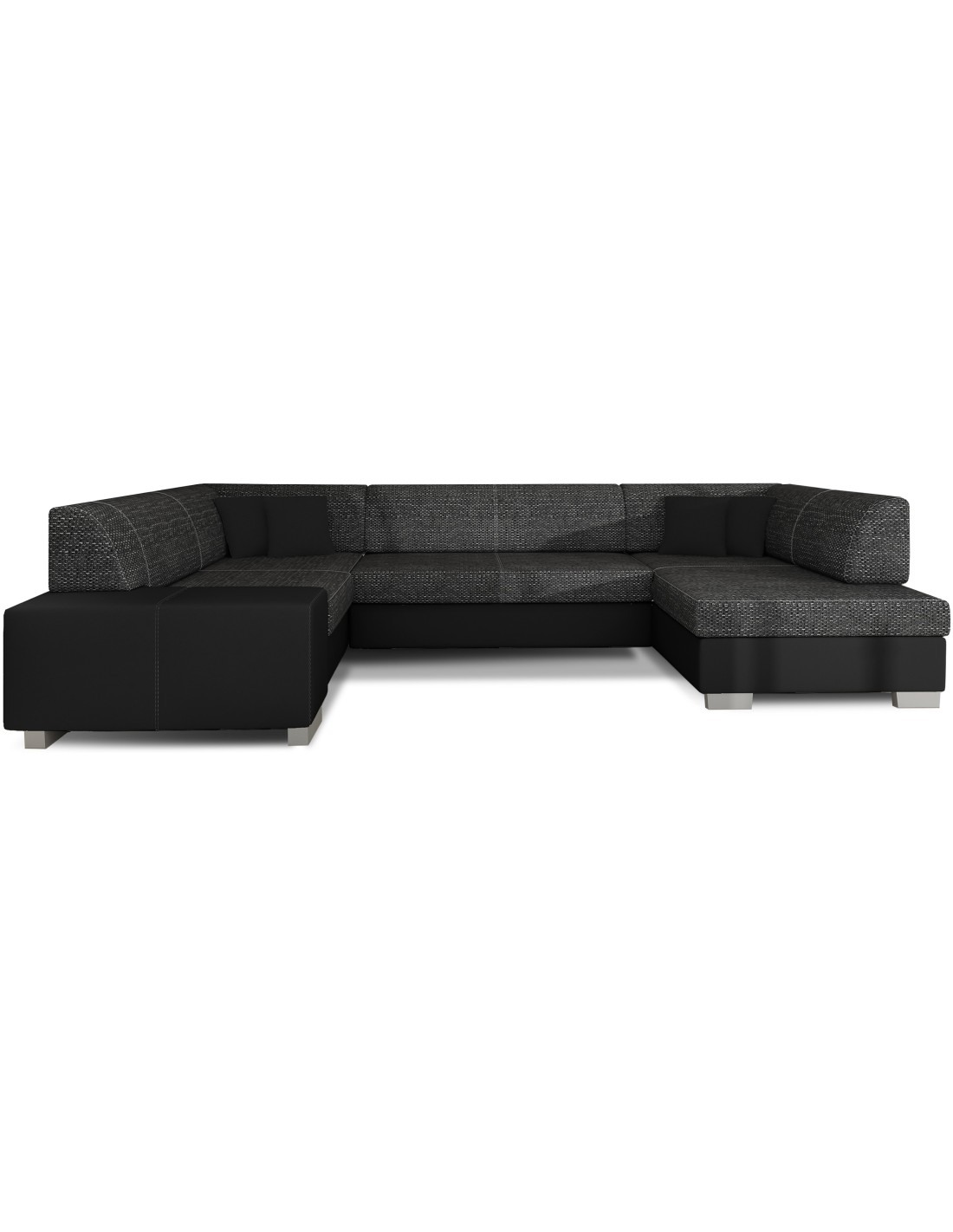 Canapé Panoramique En U Gris Foncé & Noir Convertible 6 Places Havane Avec 4 Coussins