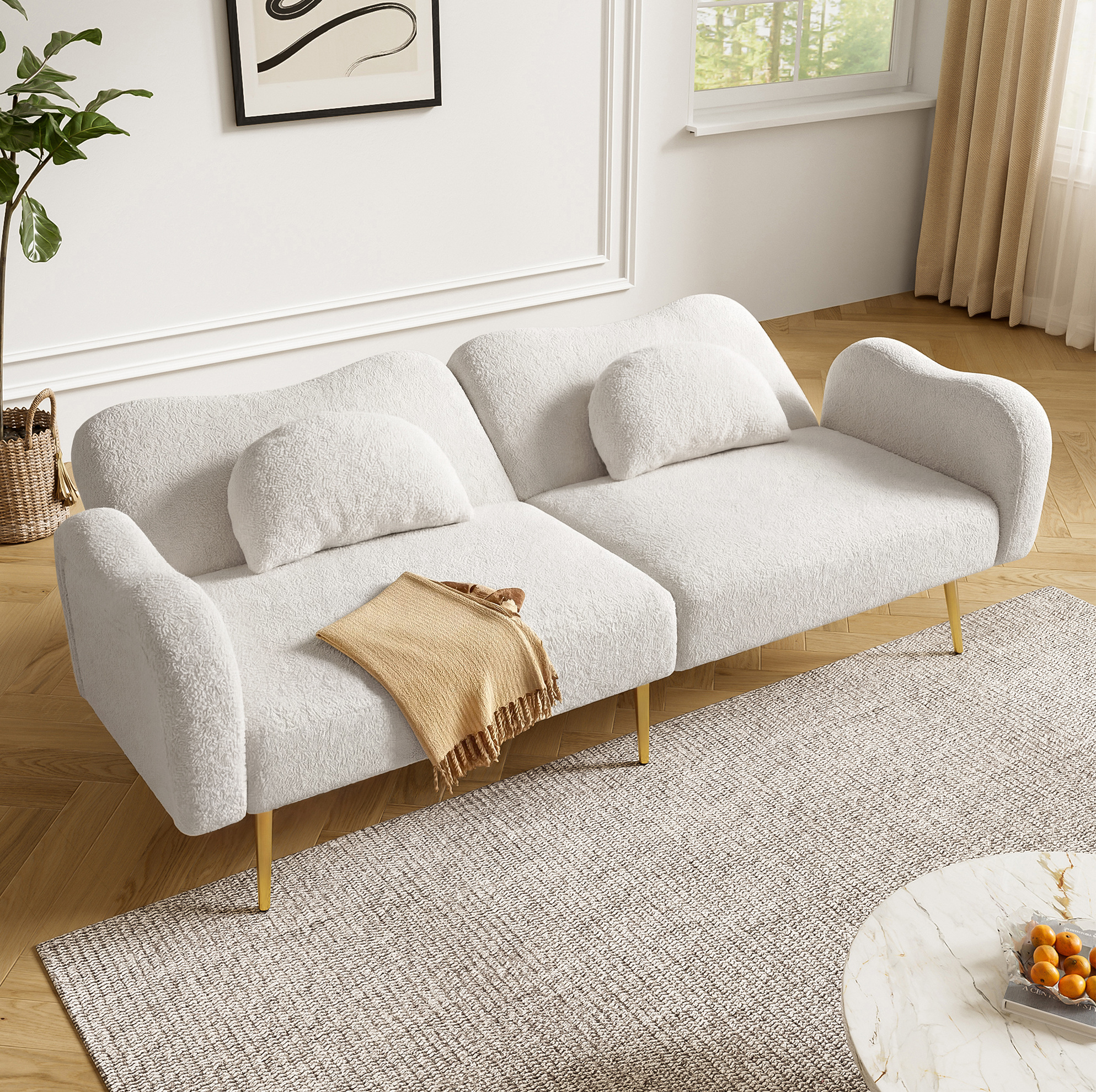 Redom - Canapé Convertible 155x85.5x43 Cm, Dossier Réglable 3 Positions, Rangement Sous Canapé, Mousse, Blanc