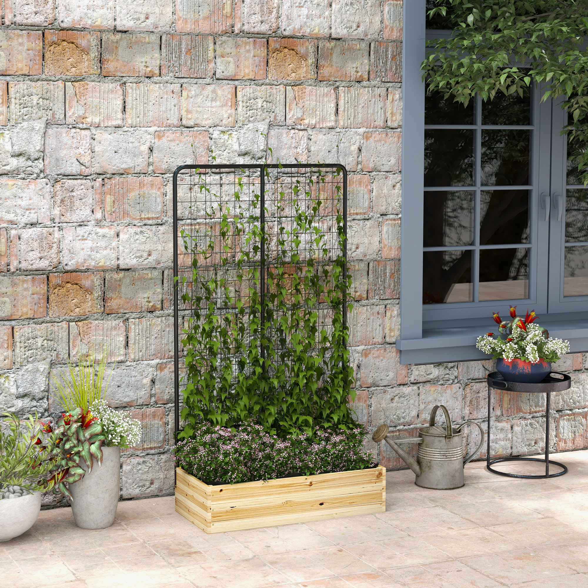 Redom Bac À Fleurs Surélevé 80x38x145 Cm, Avec Treillis Et Trous De Drainage, Bois Et Acier, Bois Naturel