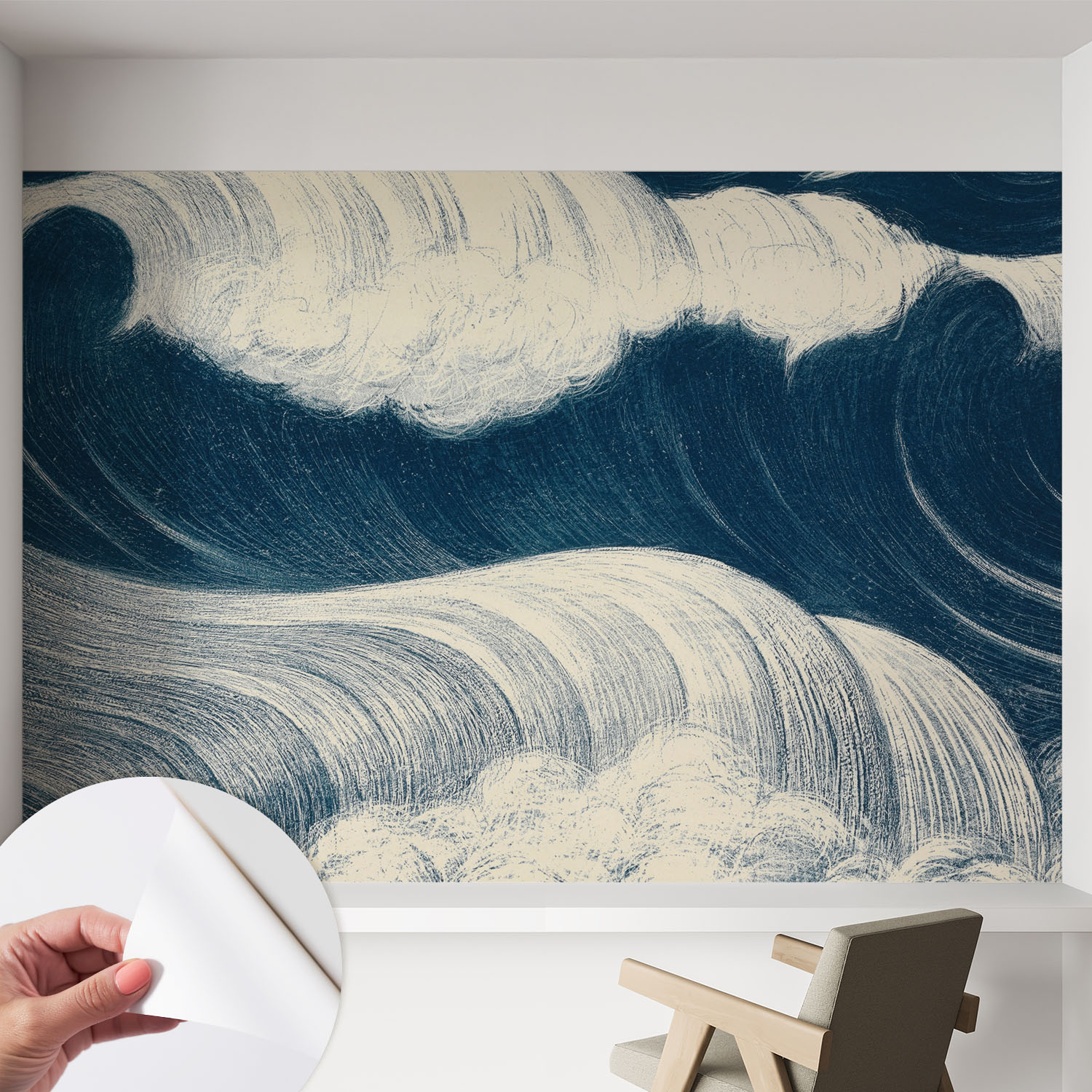 Papier Peint Autocollant Avec Imprimé Pour Intérieur Moderne Application Facile A Motif Vagues De La Mer 152x104 Cm