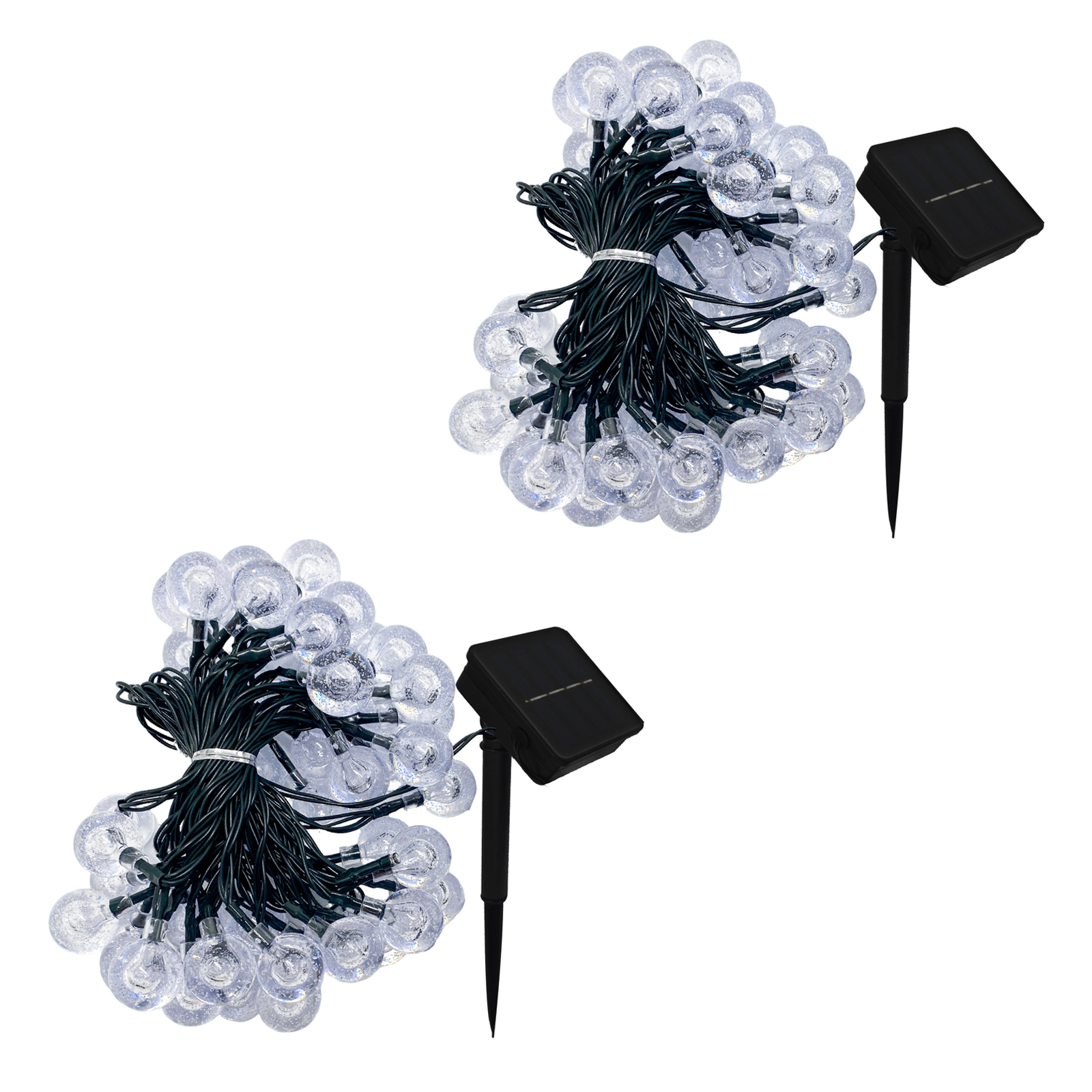 Lot De 2 Guirlande Lumineuse Solaire 50 Led Blanc Chaud 3000k