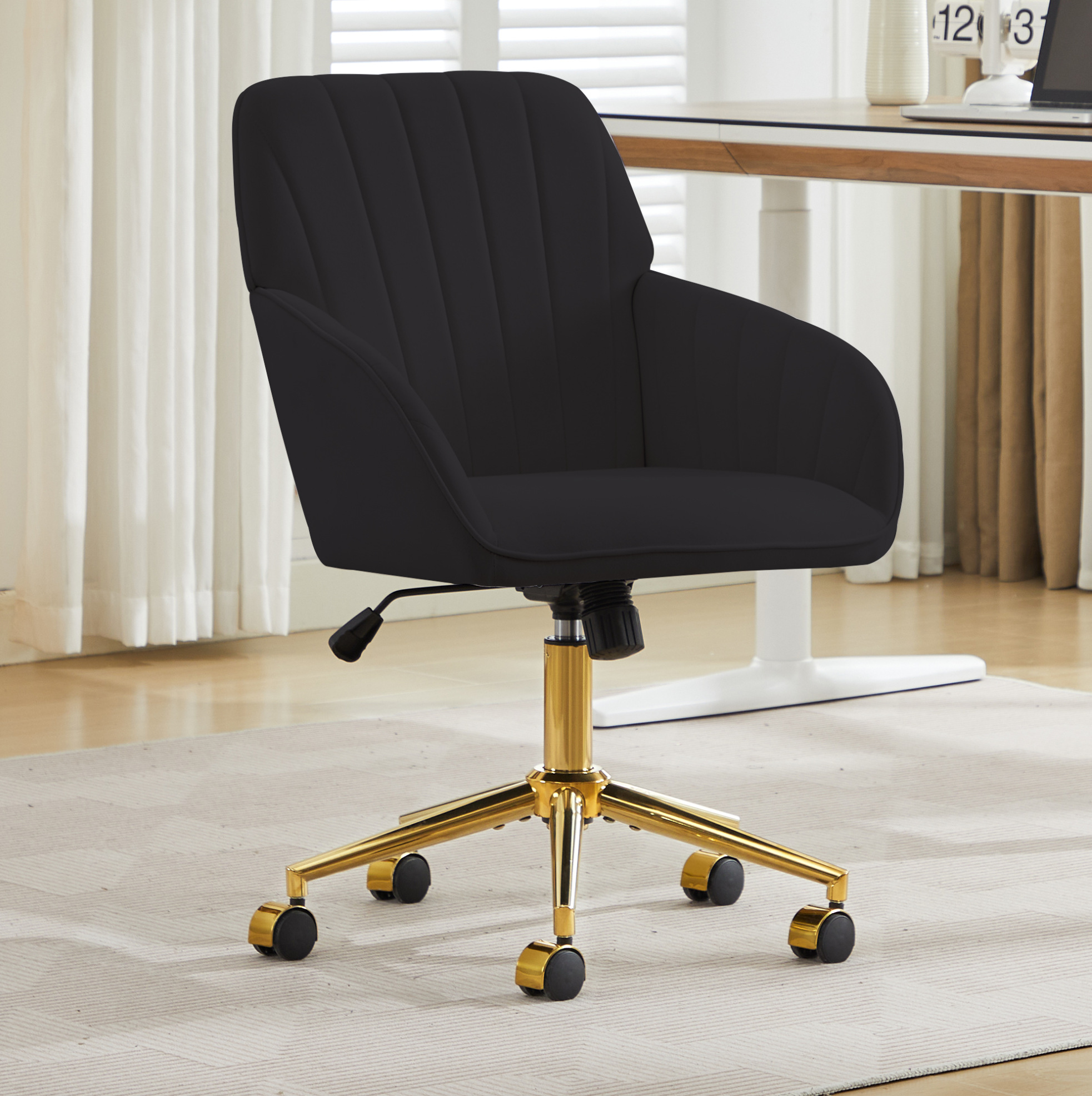 Redom - Chaise De Bureau Pivotante Réglable En Hauteur, Dossier Ergonomique, Velours Noir