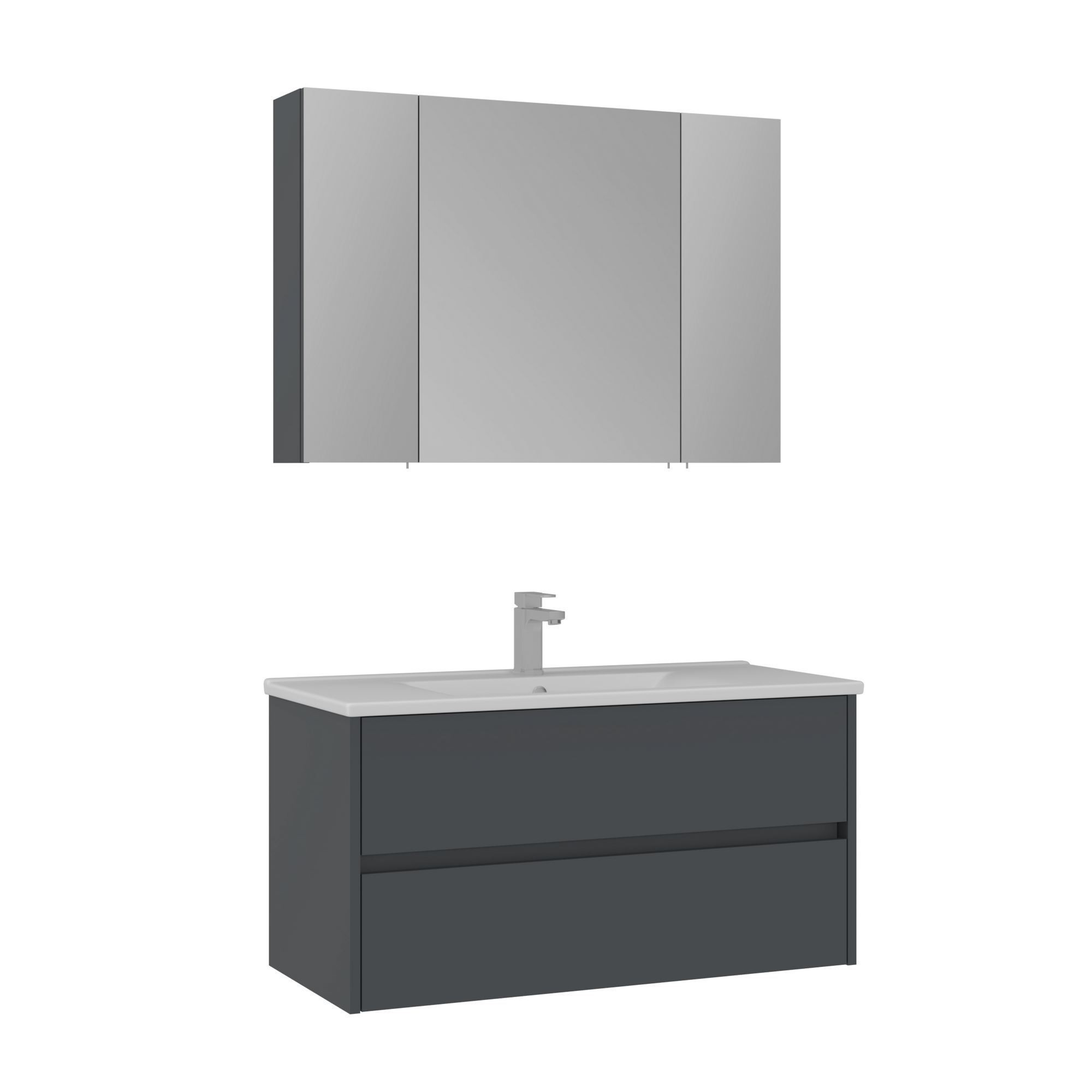 Meuble Avec Simple Vasque Et Miroir "side 100 V3" - 100 X 16 X 52 Cm - Matte Anthracite