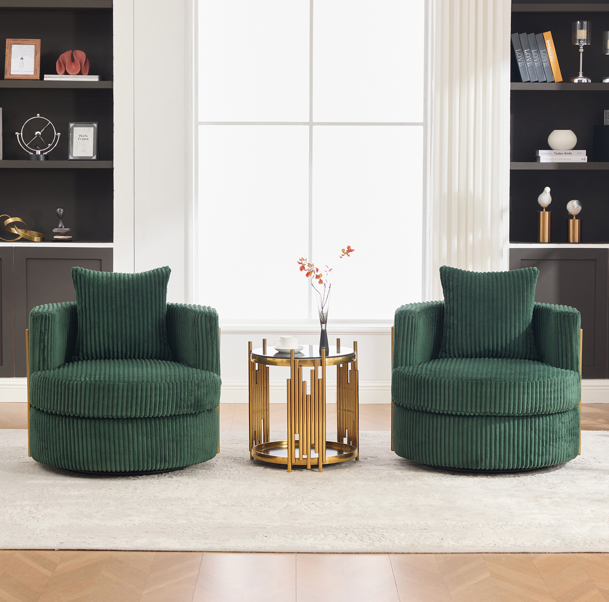 Fauteuil De Loisirs Pivotant 360° En Cord, Vert Foncé, Avec Rangement Sous L'assise