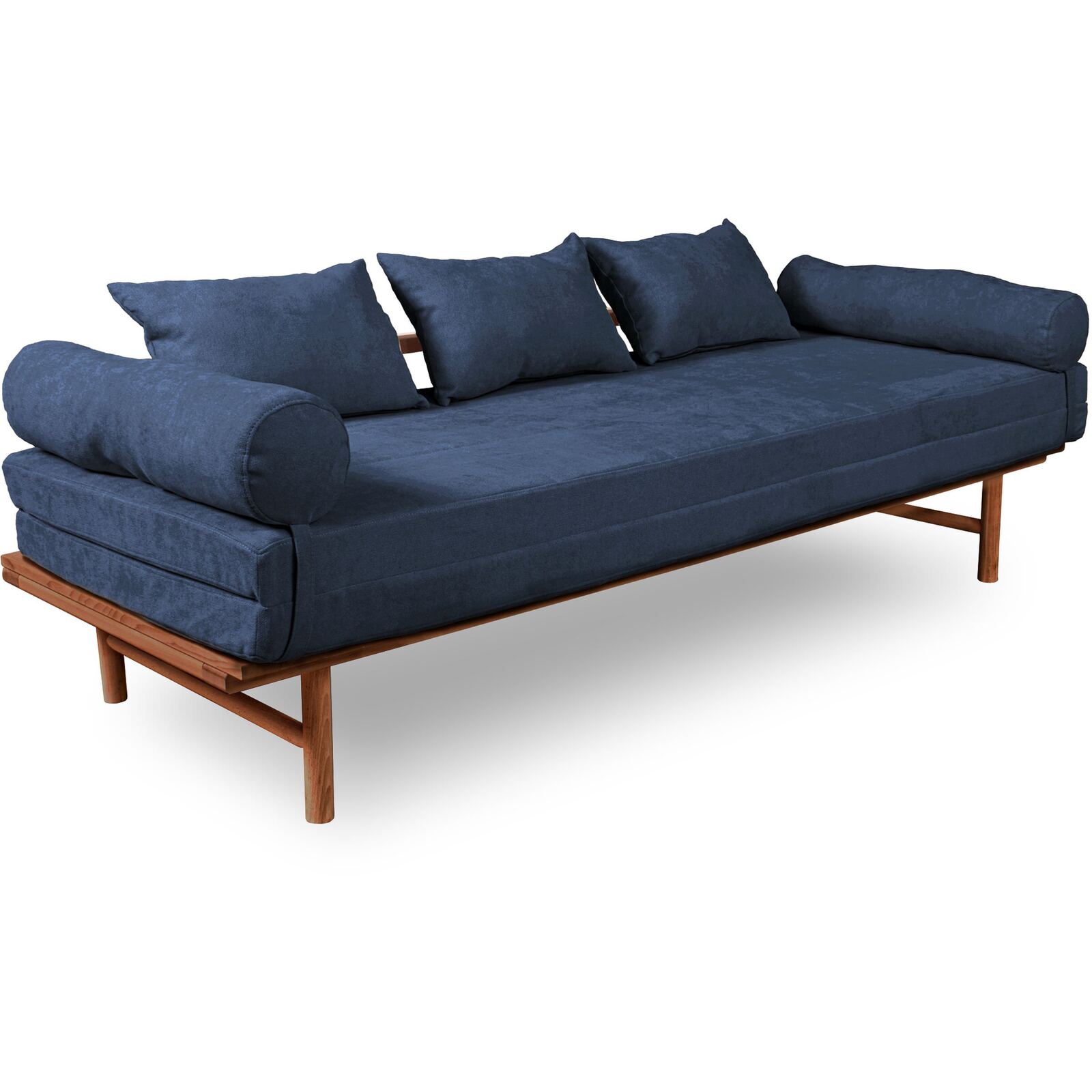 Canapé Lit Convertible Design En Tissu Beige Et Bois - 140 X 200 Cm - Bois Clair Et Beige