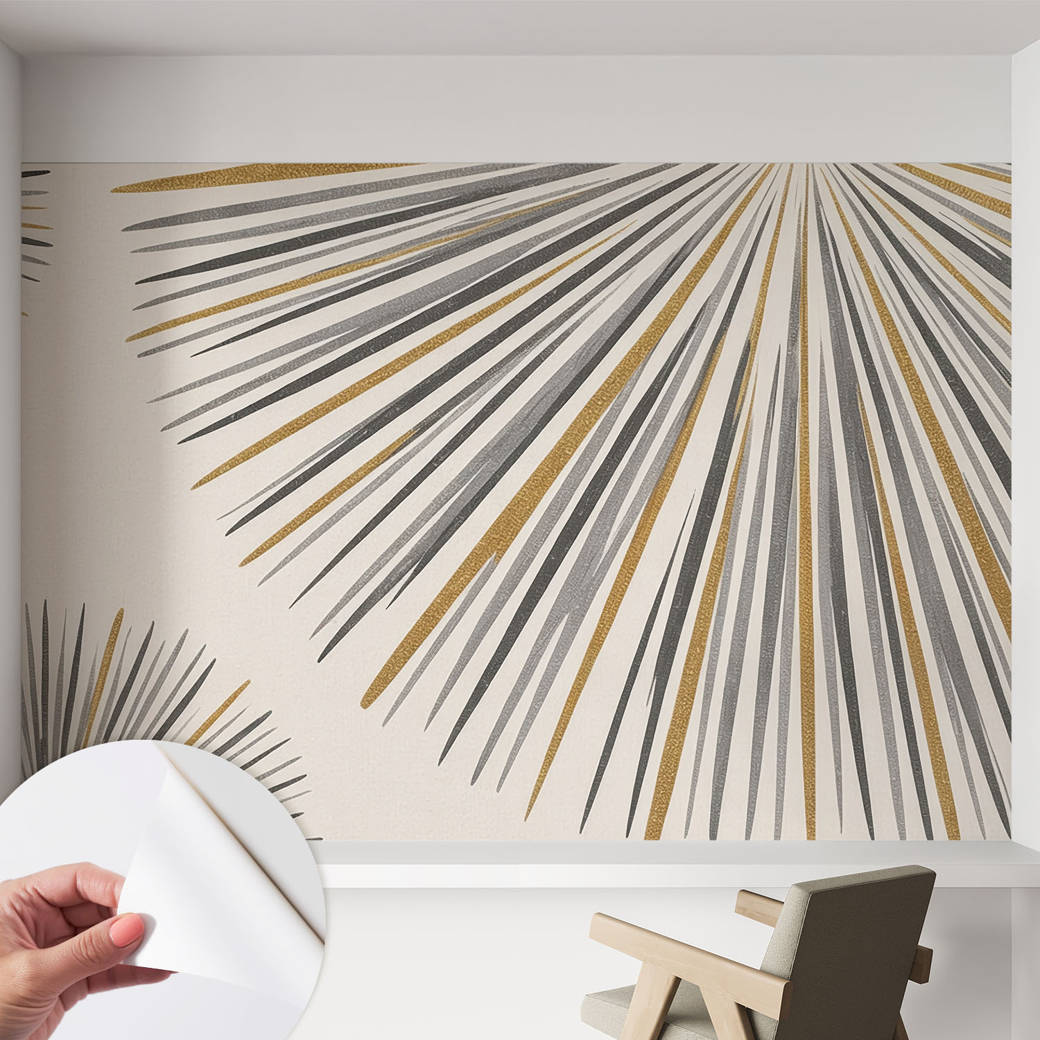 Papier Peint Adhésif Autocollant Pour Salon Chambre À Coucher Peint Imprimé Pour Mur Éventails Géométriques 152x104 Cm
