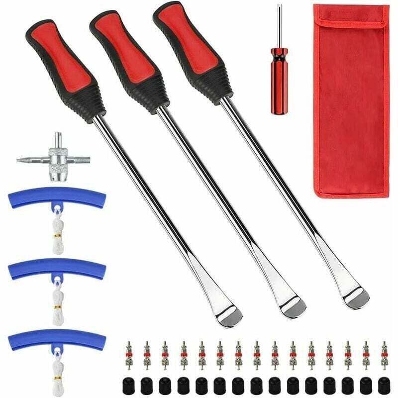 Outil Levier De Pneu, Démonte Pneu Moto 39 Pcs, Avec 3 Cuillères Outil Pneumatique Levier, 3 Protection De Jante, Noyau De Valve Et Capuchons, Pour Changement De Pneu De Moto, Vélo, Voiture