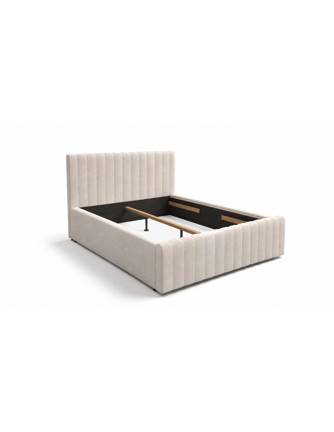 Lit Double Eloria 180x200 En Tissu Bouclé Beige Avec Tête De Lit Capitonnée