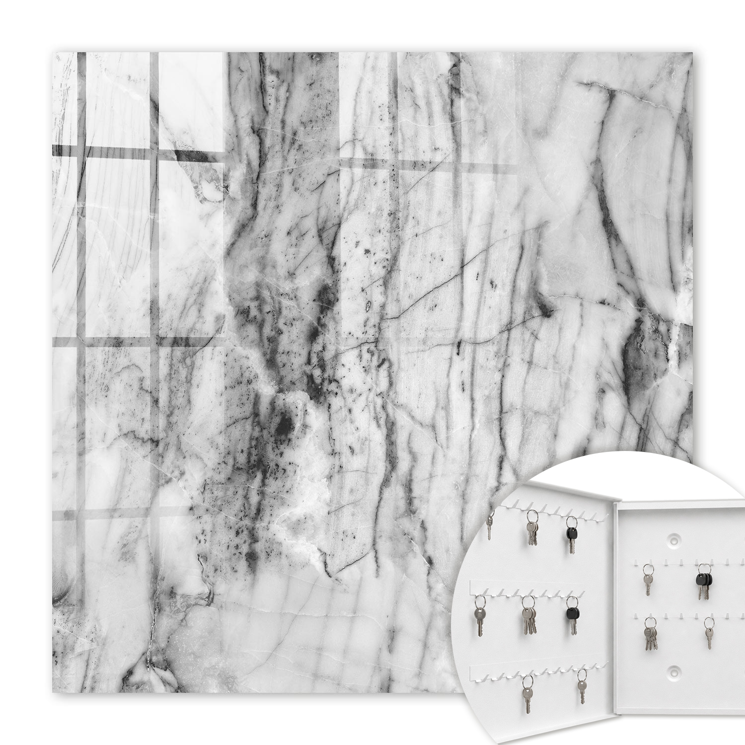 Armoire À Clés - (30 Cm X 30 Cm) - Boîte À Clés Murale - Coffret De Rangement Pour Clés - Couleur Blanche - Ouverture Vers La Gauche - Pour Maison Et Bureau - Élégance Du Marbre