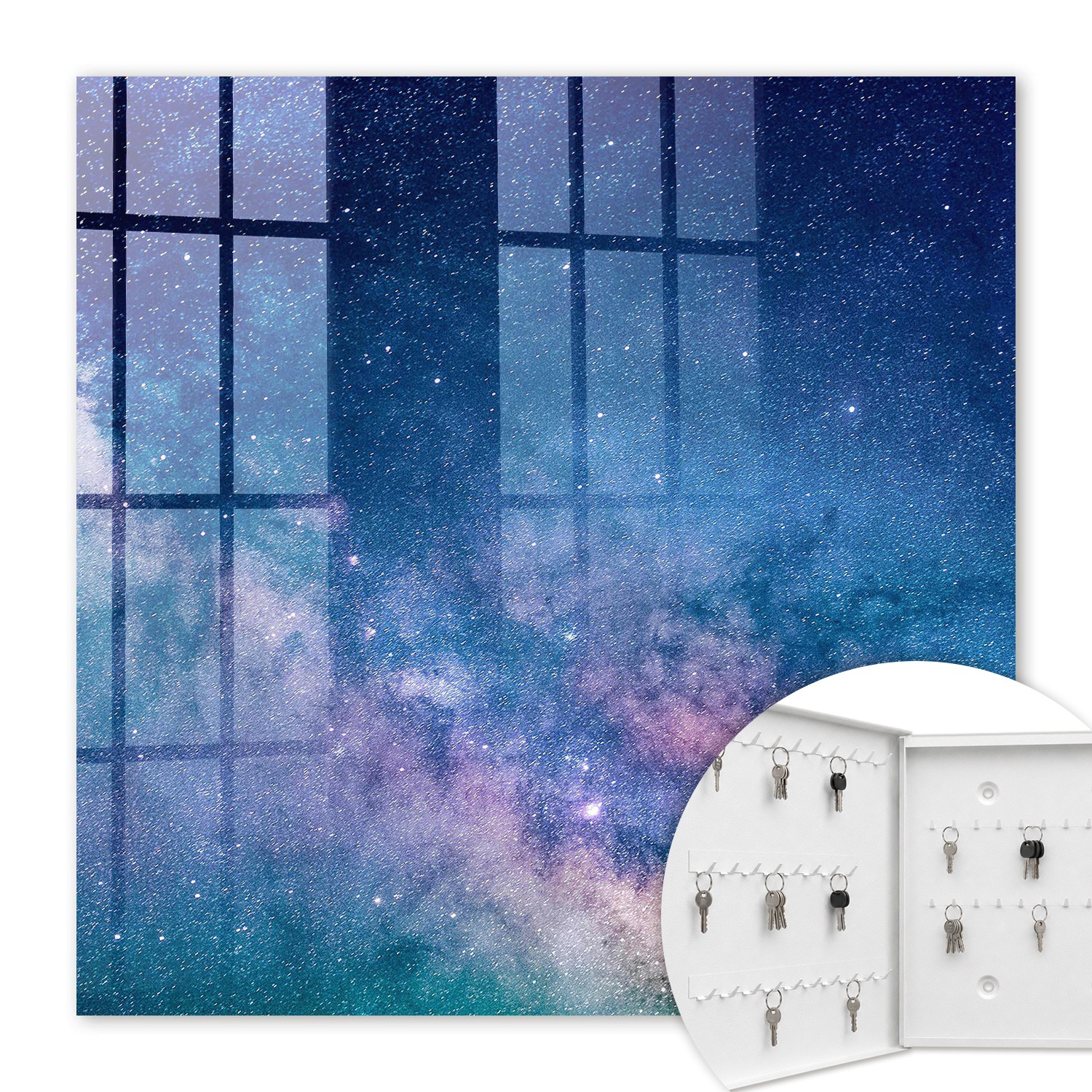 Armoire À Clés - (30 Cm X 30 Cm) - Boîte À Clés Murale - Coffret De Rangement Pour Clés - Couleur Blanche - Ouverture Vers La Gauche - Pour Maison Et Bureau - Nuit Cosmique