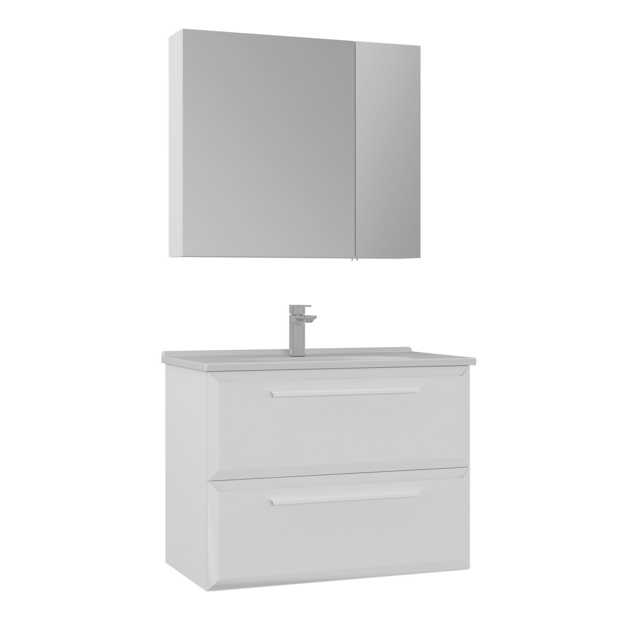 Meuble Avec Simple Vasque Et Miroir "nuvola 80 V2" - 80 X 50 X 62 Cm - White