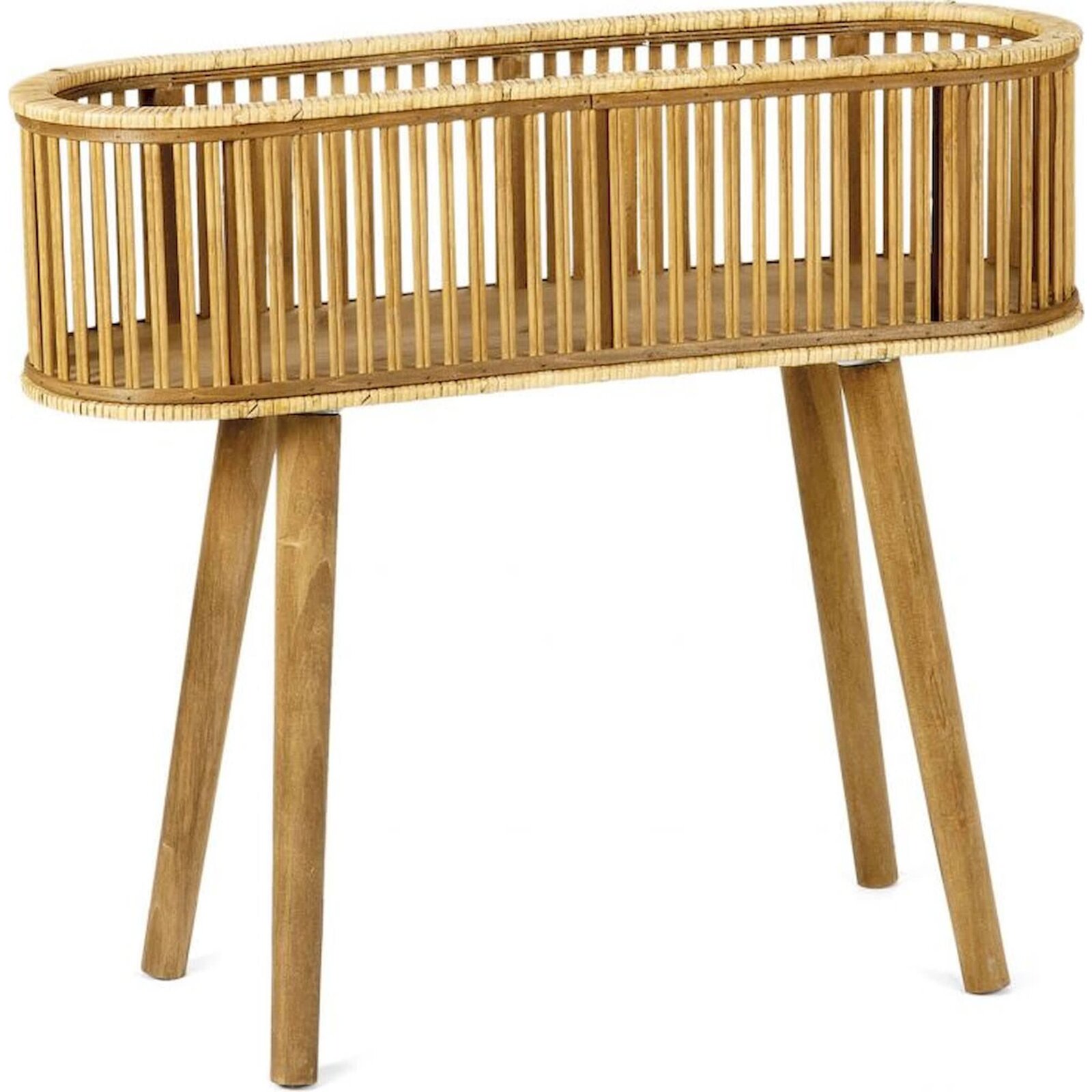 Cache Pot Sur Pied En Bambou Et Rotin Style Naturel Élégant - Bambou Naturel Et Rotin Clair