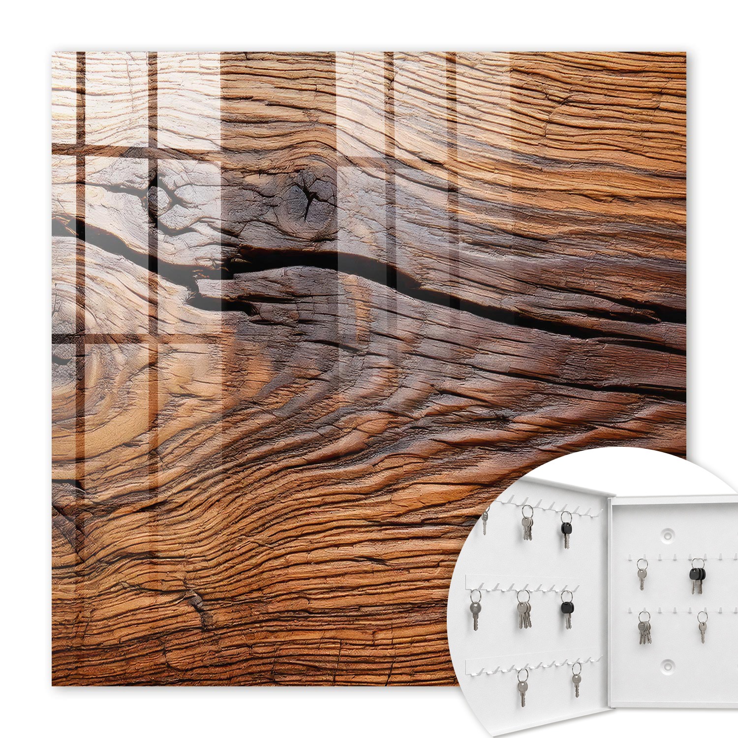 Armoire À Clés - (30 Cm X 30 Cm) - Boîte À Clés Murale - Coffret De Rangement Pour Clés - Couleur Blanche - Ouverture Vers La Gauche - Pour Maison Et Bureau - Texture Bois