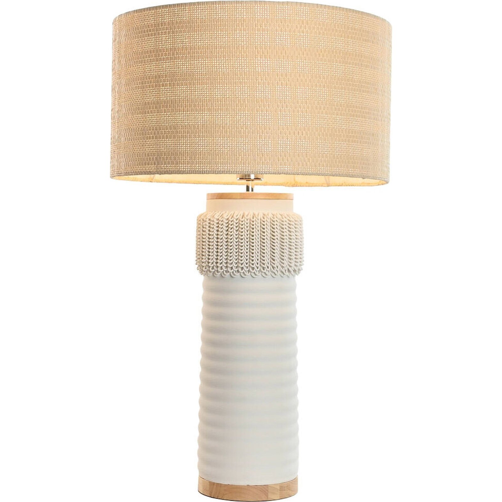 Lampe De Table En Céramique Et Lin Blanc Naturel Style Romantique - Blanc Céramique Et Lin Naturel