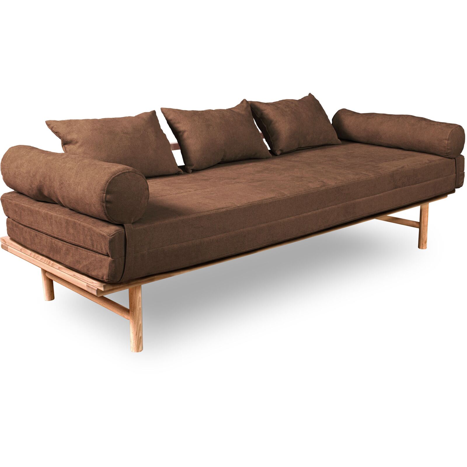 Canapé Lit Convertible Design En Tissu Beige Et Bois - 140 X 200 Cm - Bois Clair Et Beige
